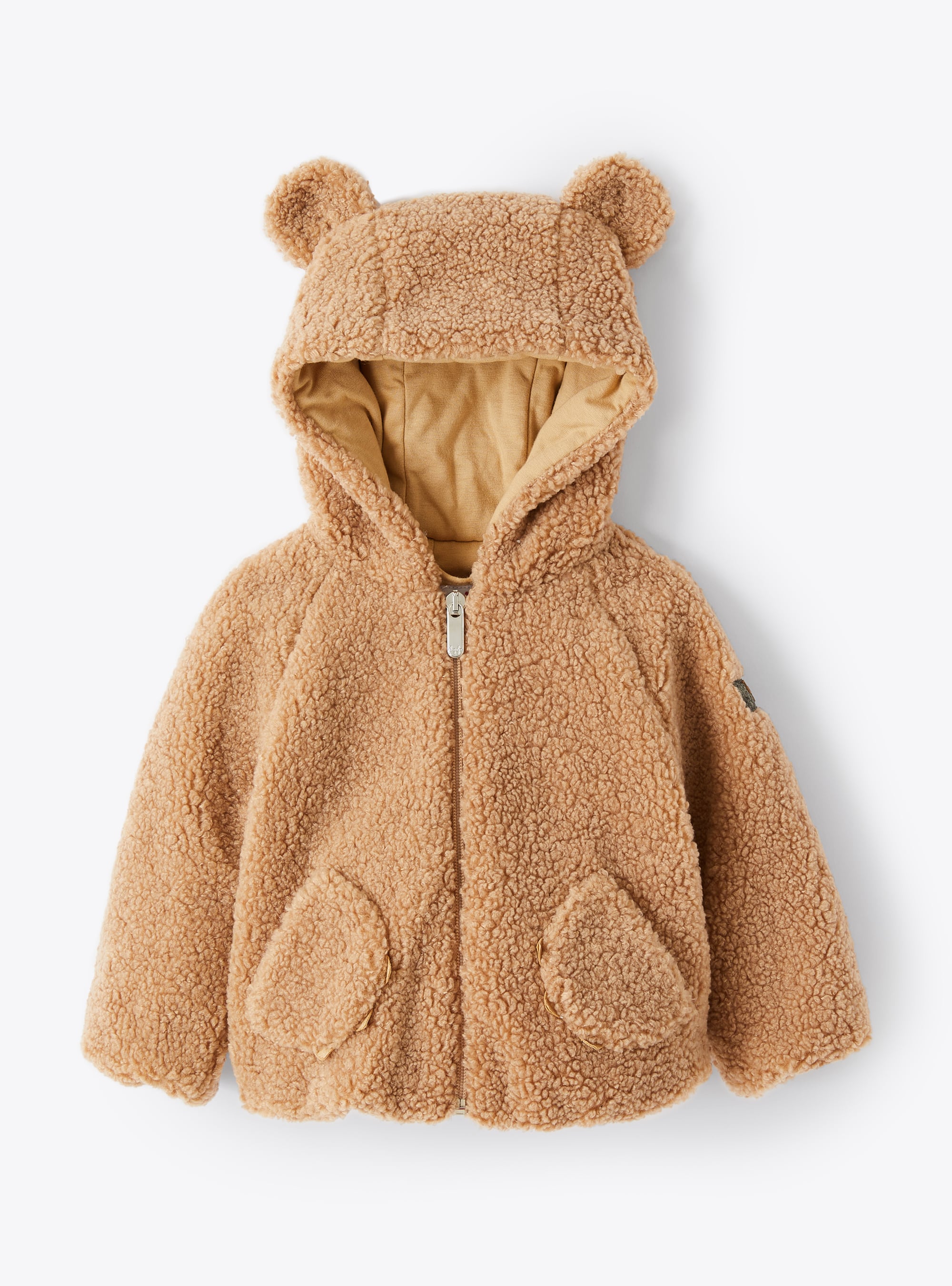 Hooded beige teddy fleece jacket