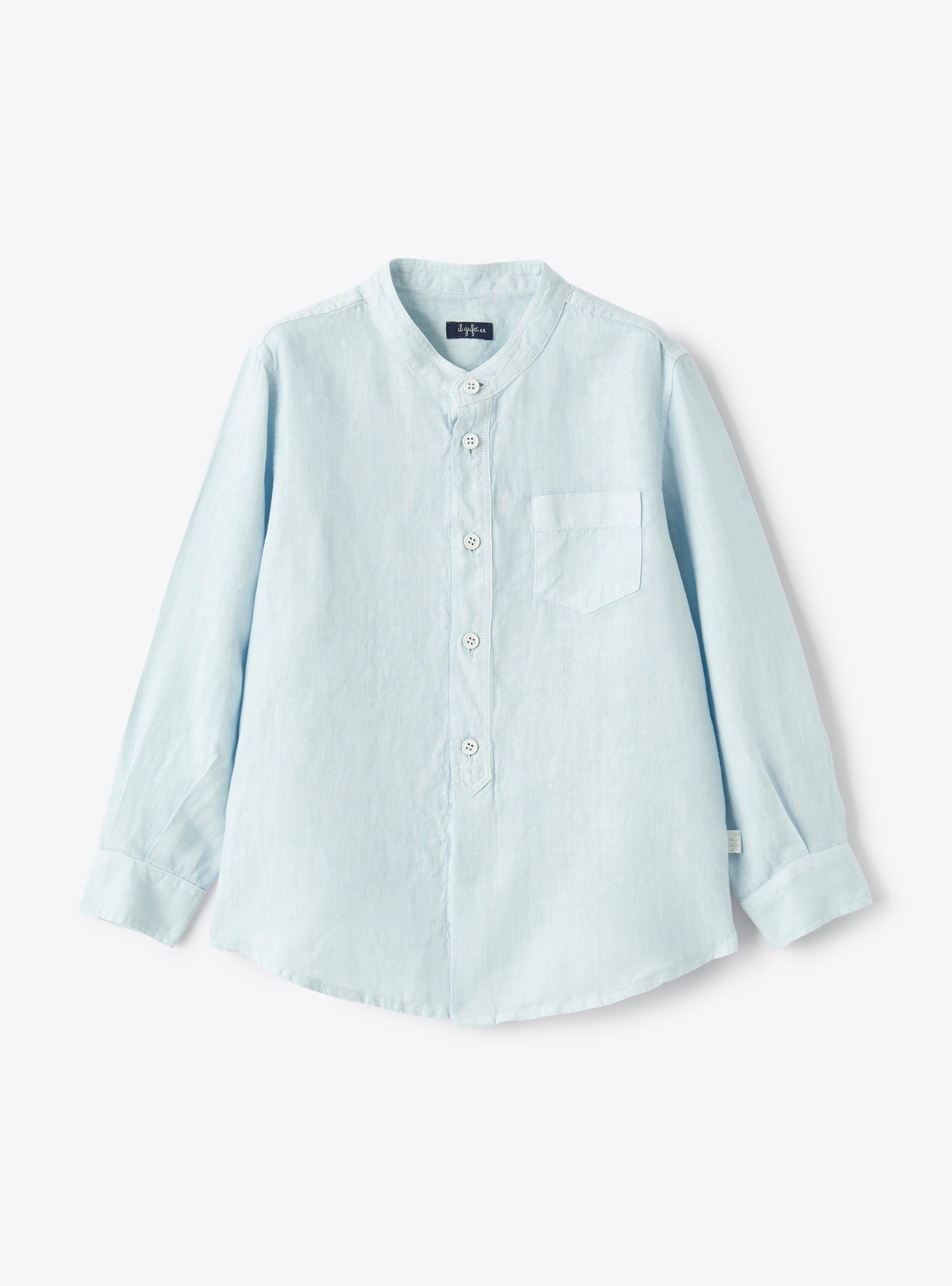 Mandarin-collar shirt in sky-blue linen