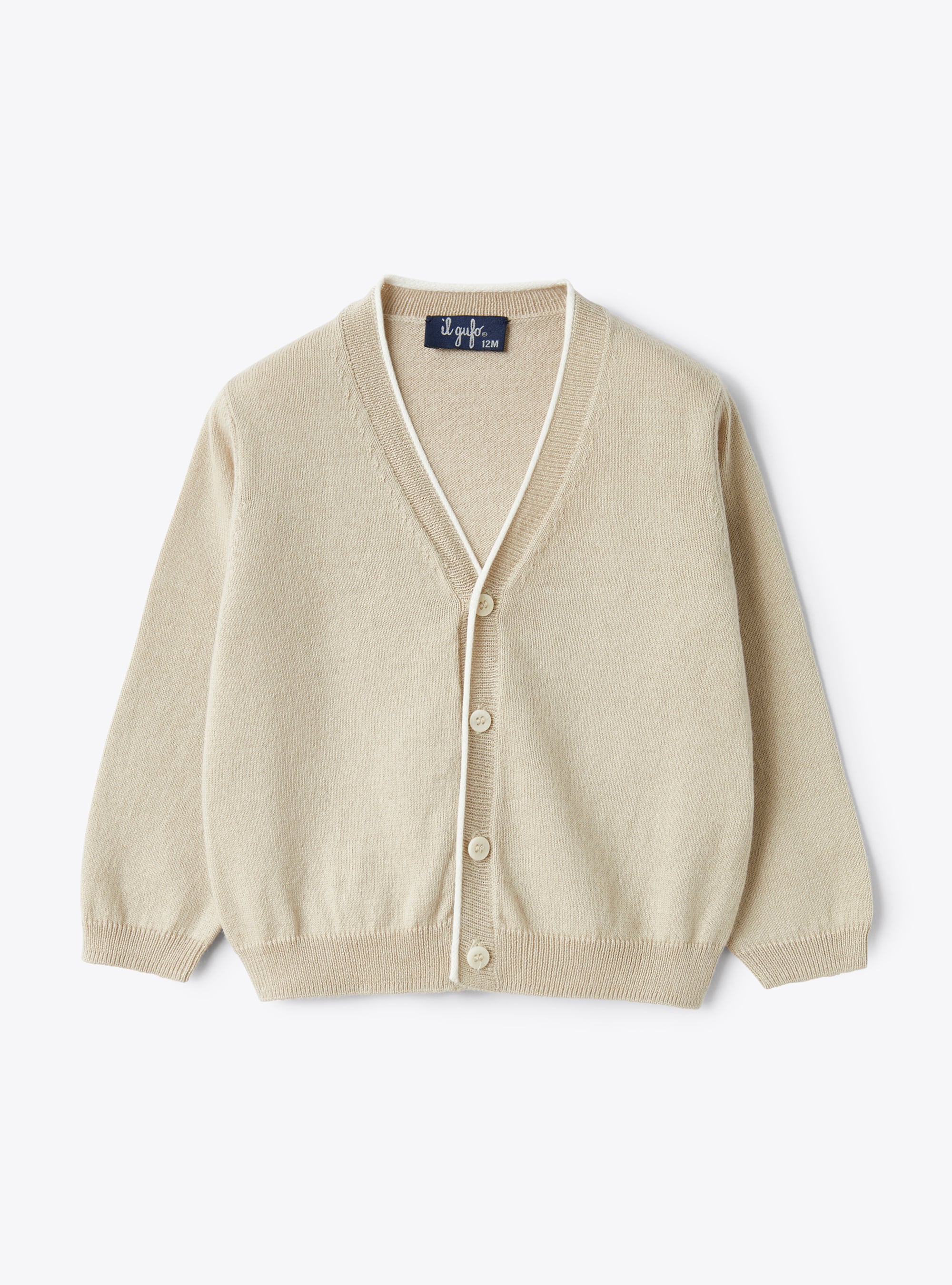 Cardigan in organic cotton with contrasting piping