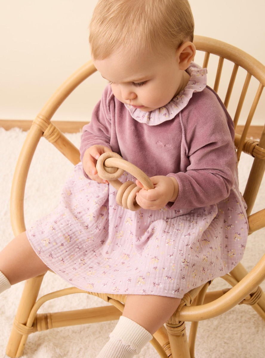 Chenille and organic gauze dress - Violet | Il Gufo