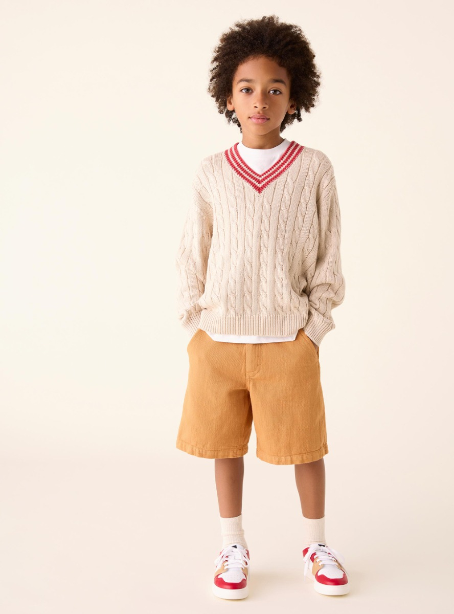 Cable-knit cotton sweater - Beige | Il Gufo
