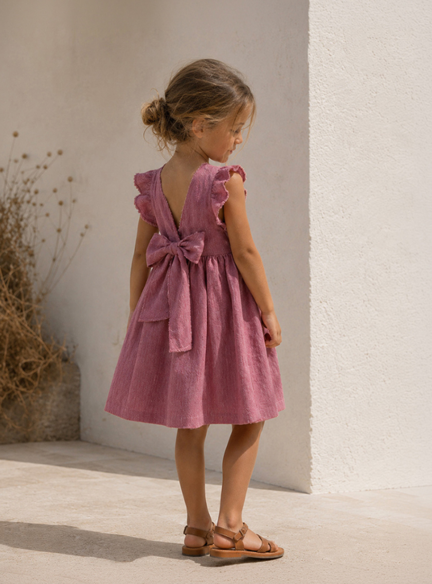 Vestito in lino con fiocco viola tropea - Vestiti - Il Gufo