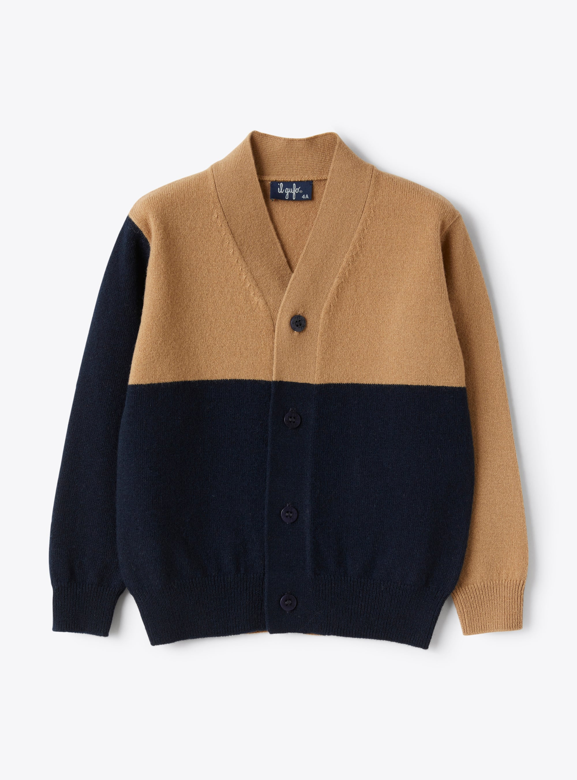 Merino-wool colour-block cardigan - Blue | Il Gufo