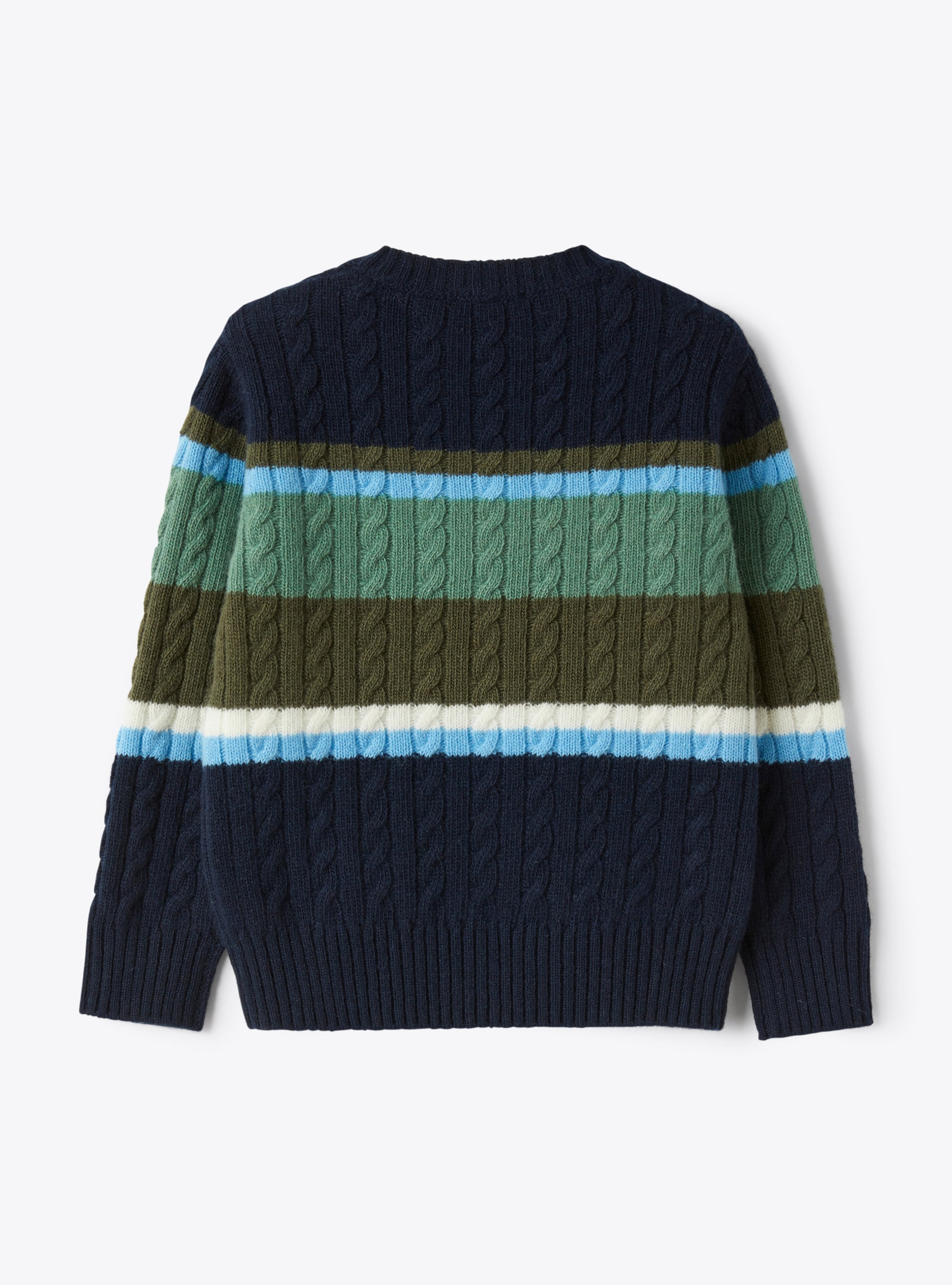 Cable-knit merino sweater with multicoloured stripes - Blue | Il Gufo
