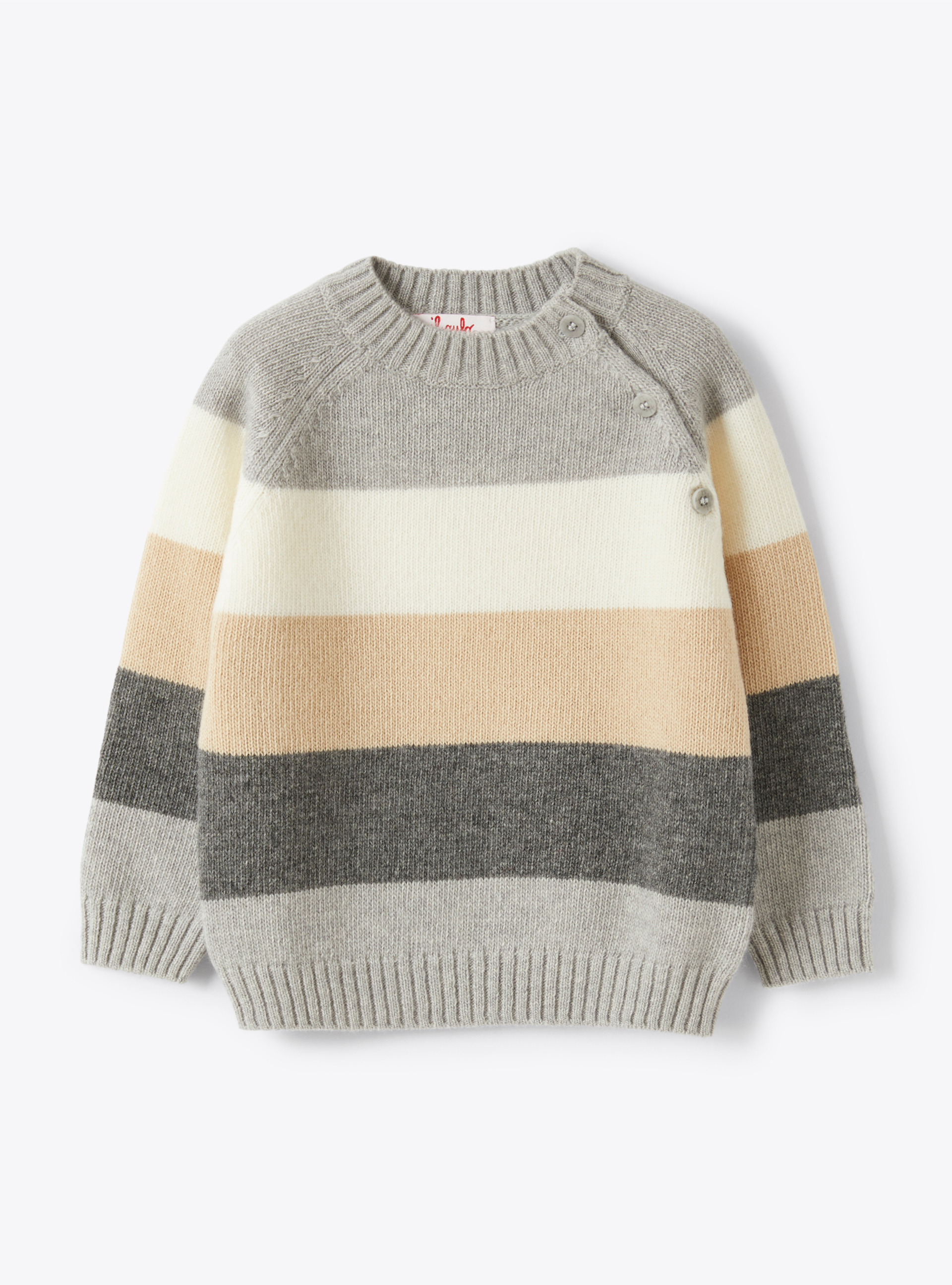 Merino sweater with stripes - Beige | Il Gufo