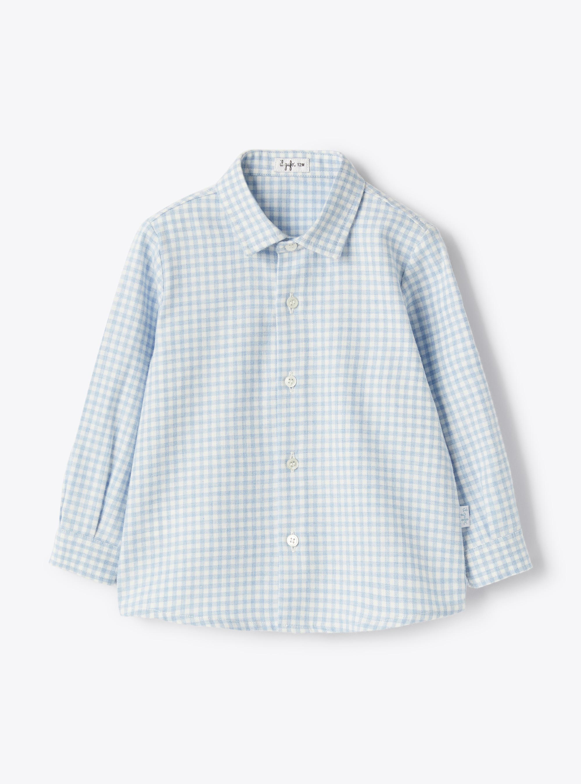 Flannel shirt with check pattern - Light blue | Il Gufo