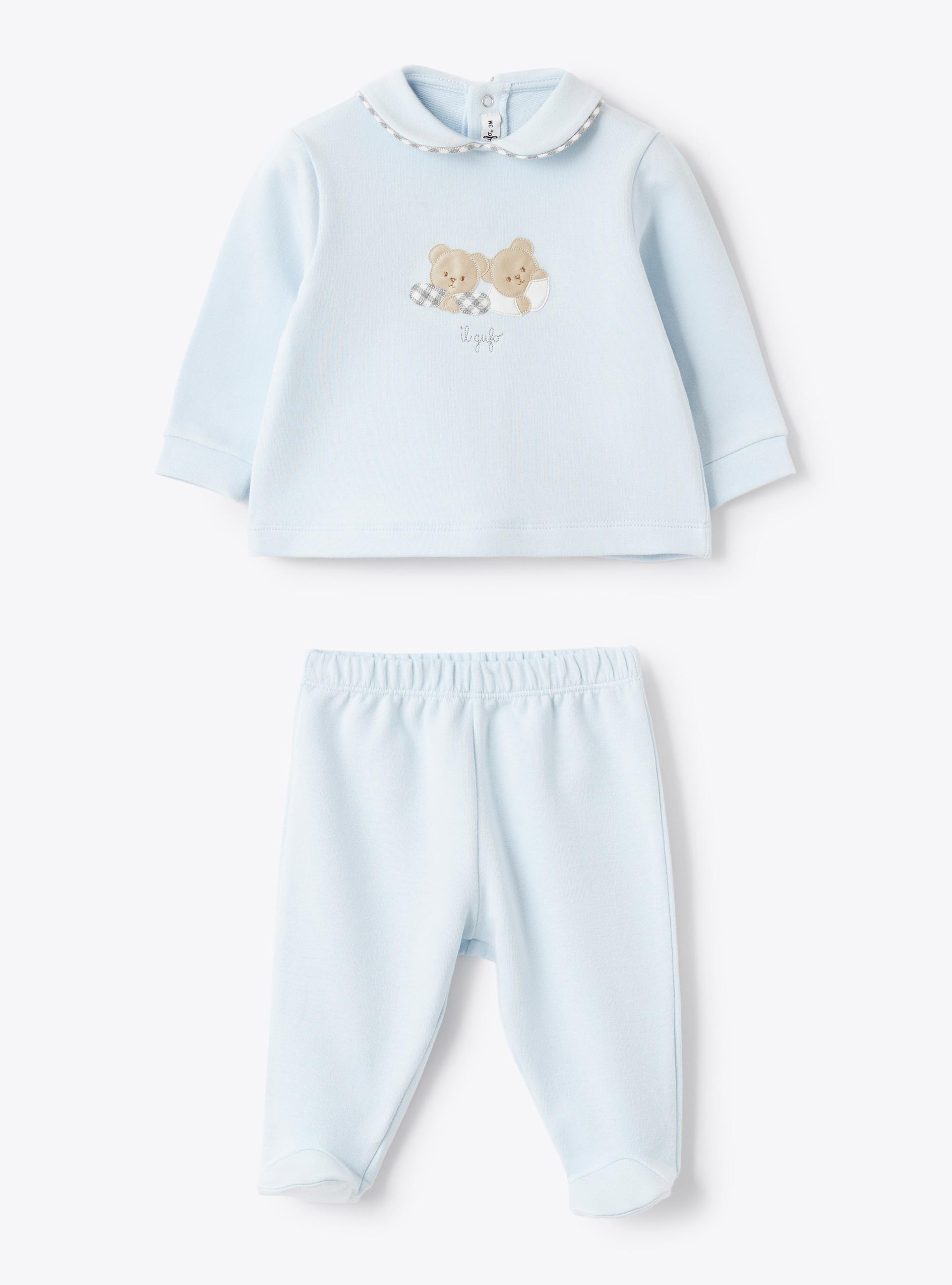 Two-piece cotton stretch fleece set - Light blue | Il Gufo
