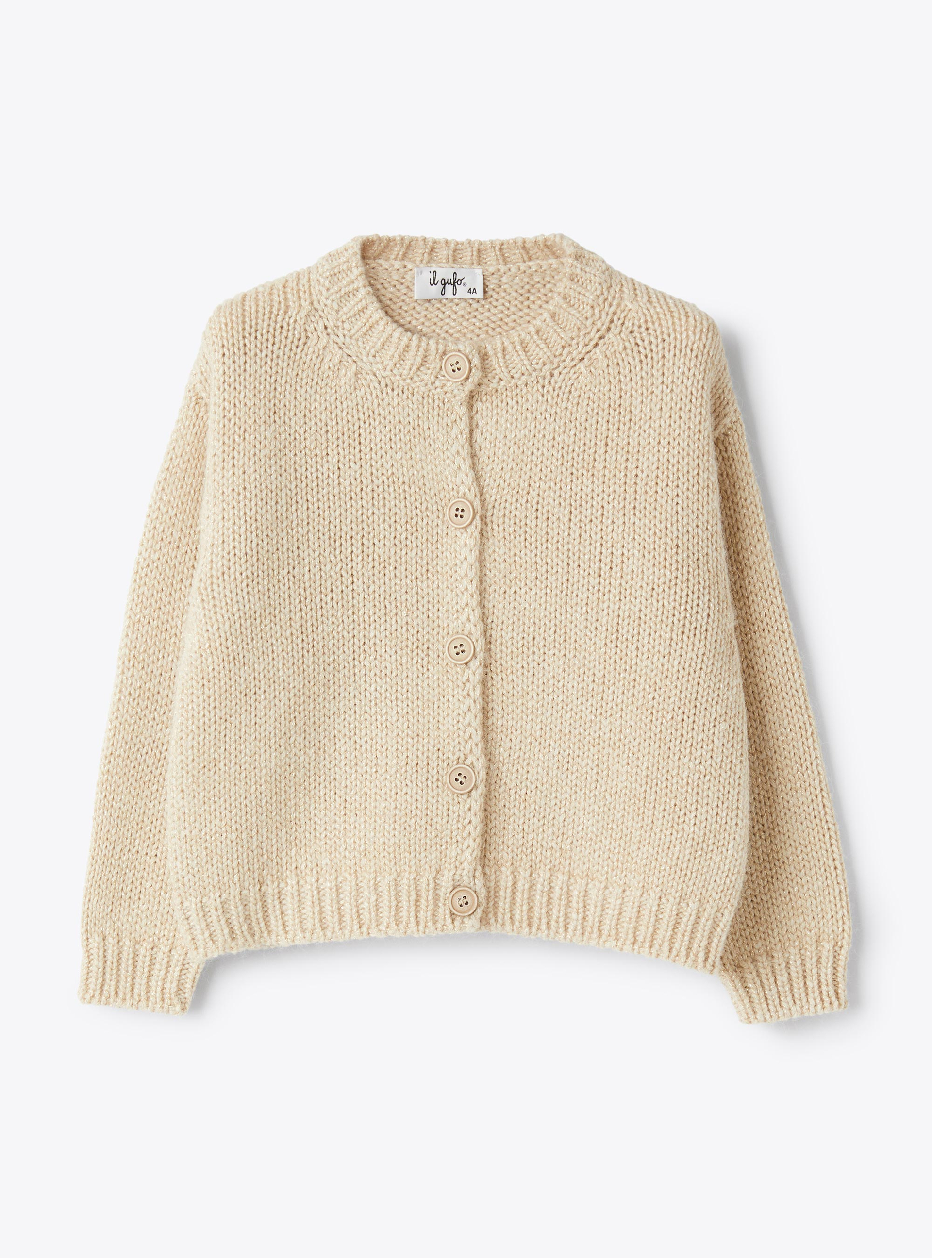 Crew neck cardigan in lurex yarn - White | Il Gufo