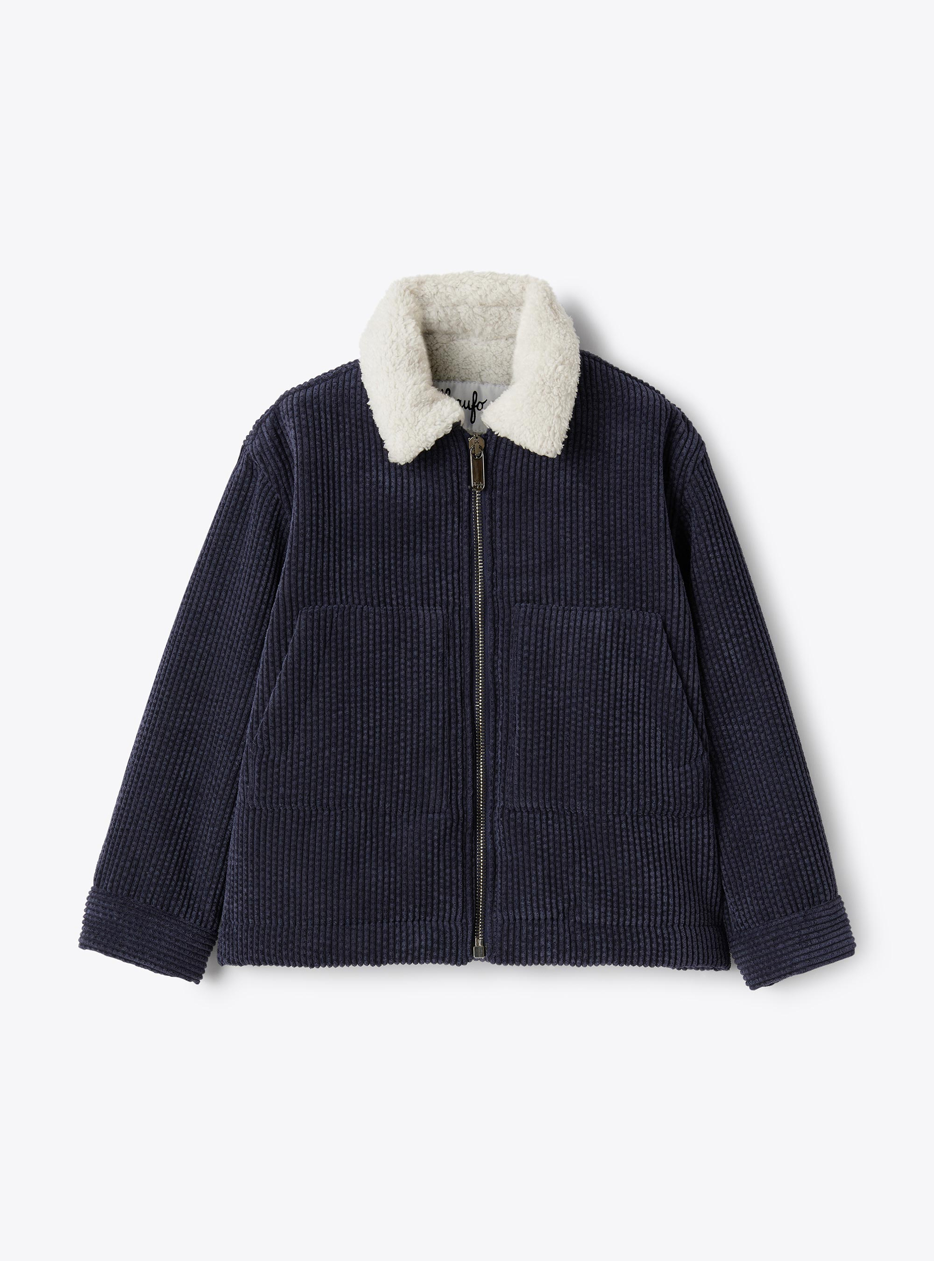 Velvet and curly fleece jacket - Blue | Il Gufo