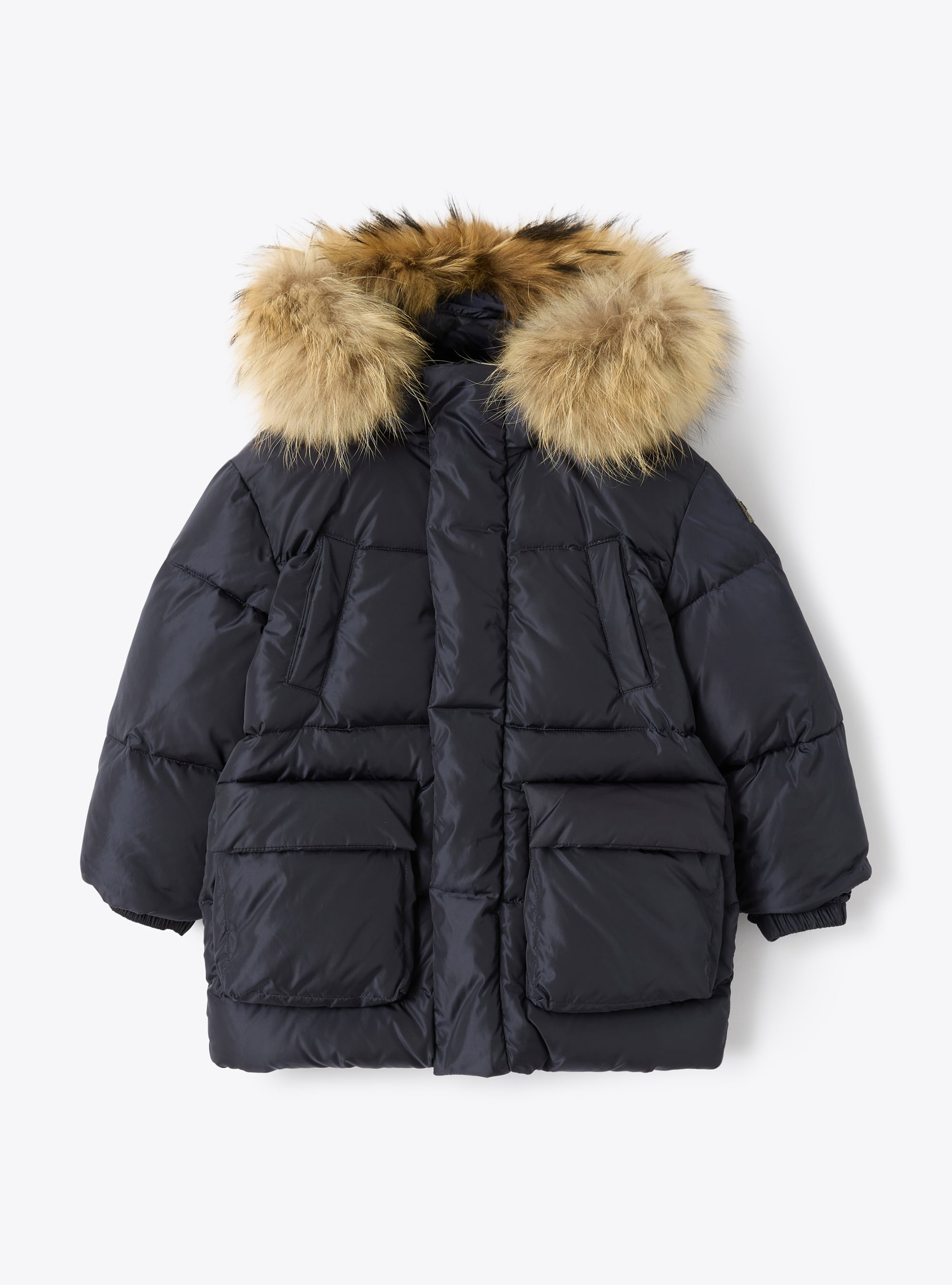 Long hooded down jacket - Blue | Il Gufo