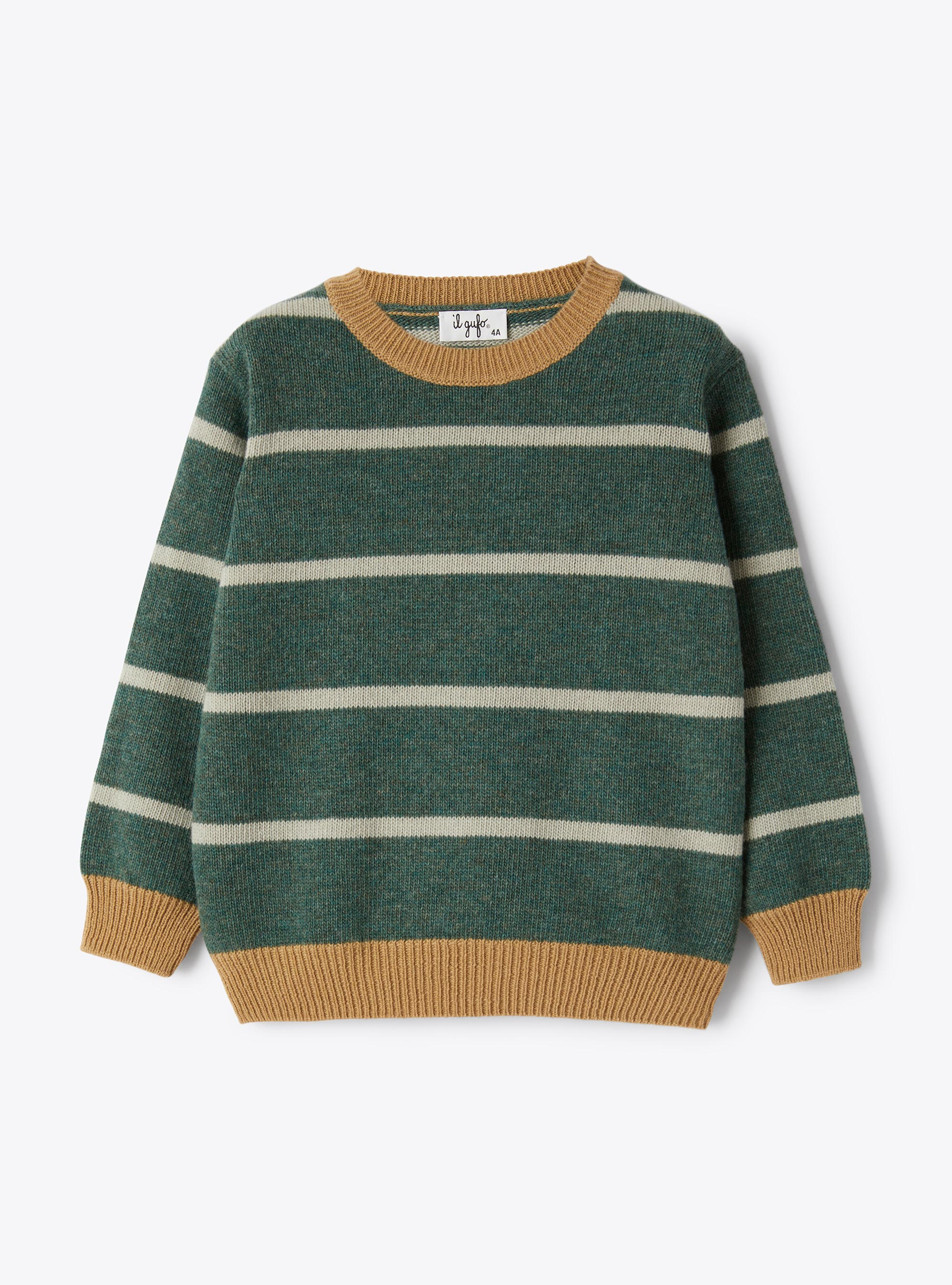 Wool sweater with a striped pattern - Green | Il Gufo