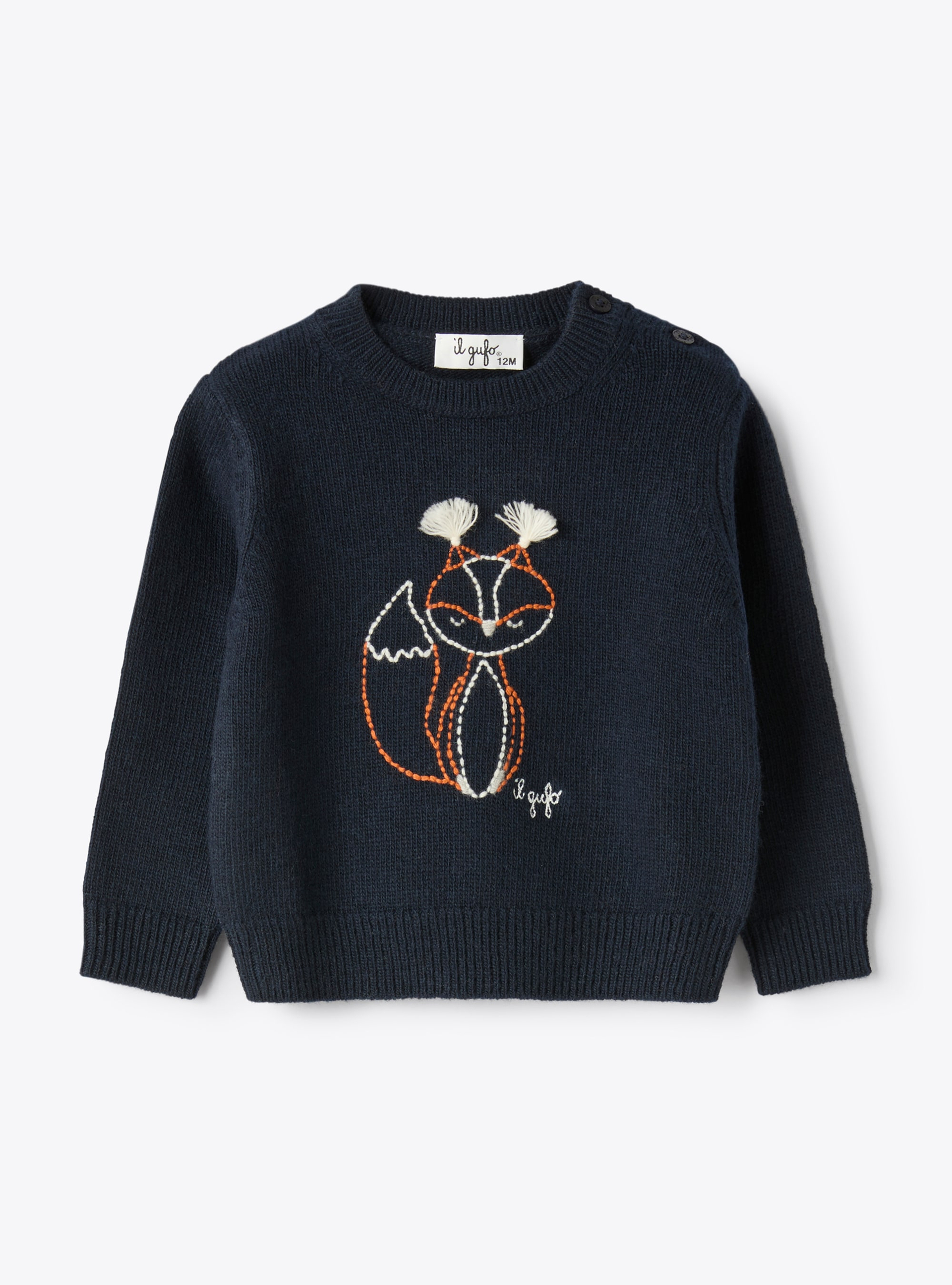 Wool sweater with fox embroidery - Sweaters - Il Gufo