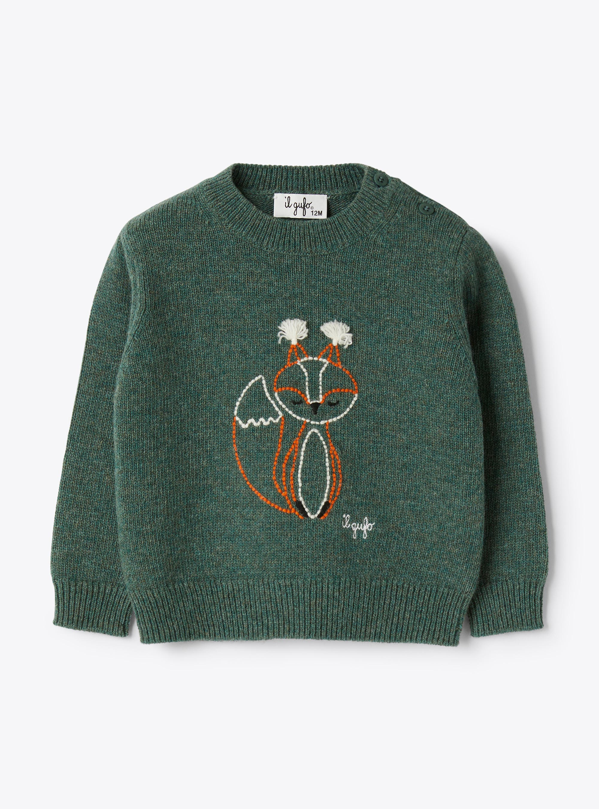 Wollpullover mit eingesticktem Fuchs - Pullover - Il Gufo