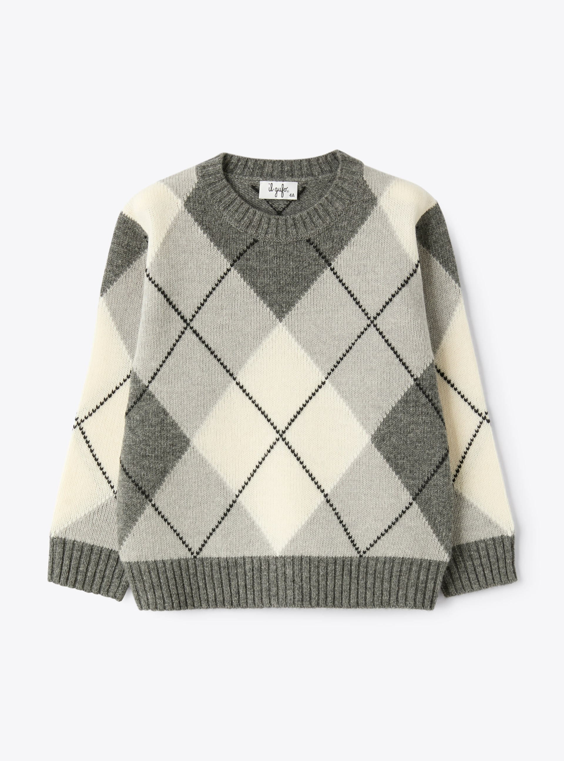 Wool sweater with a diamond pattern - Sweaters - Il Gufo