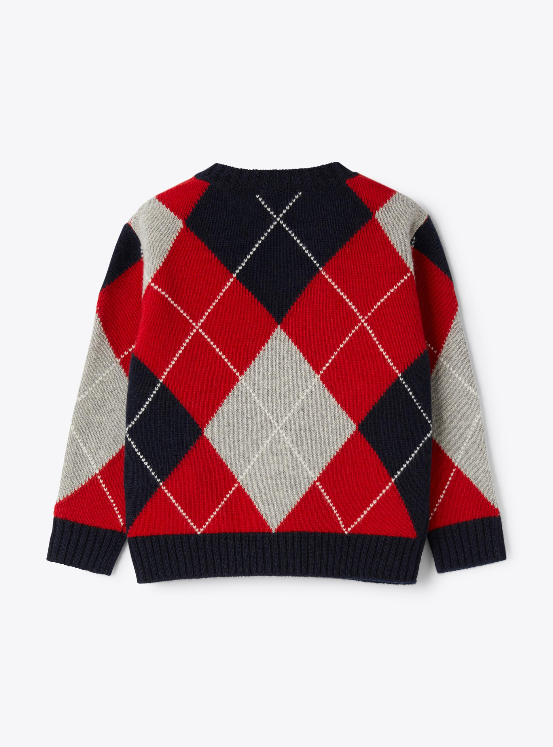 Wool sweater with a diamond pattern - Blue | Il Gufo