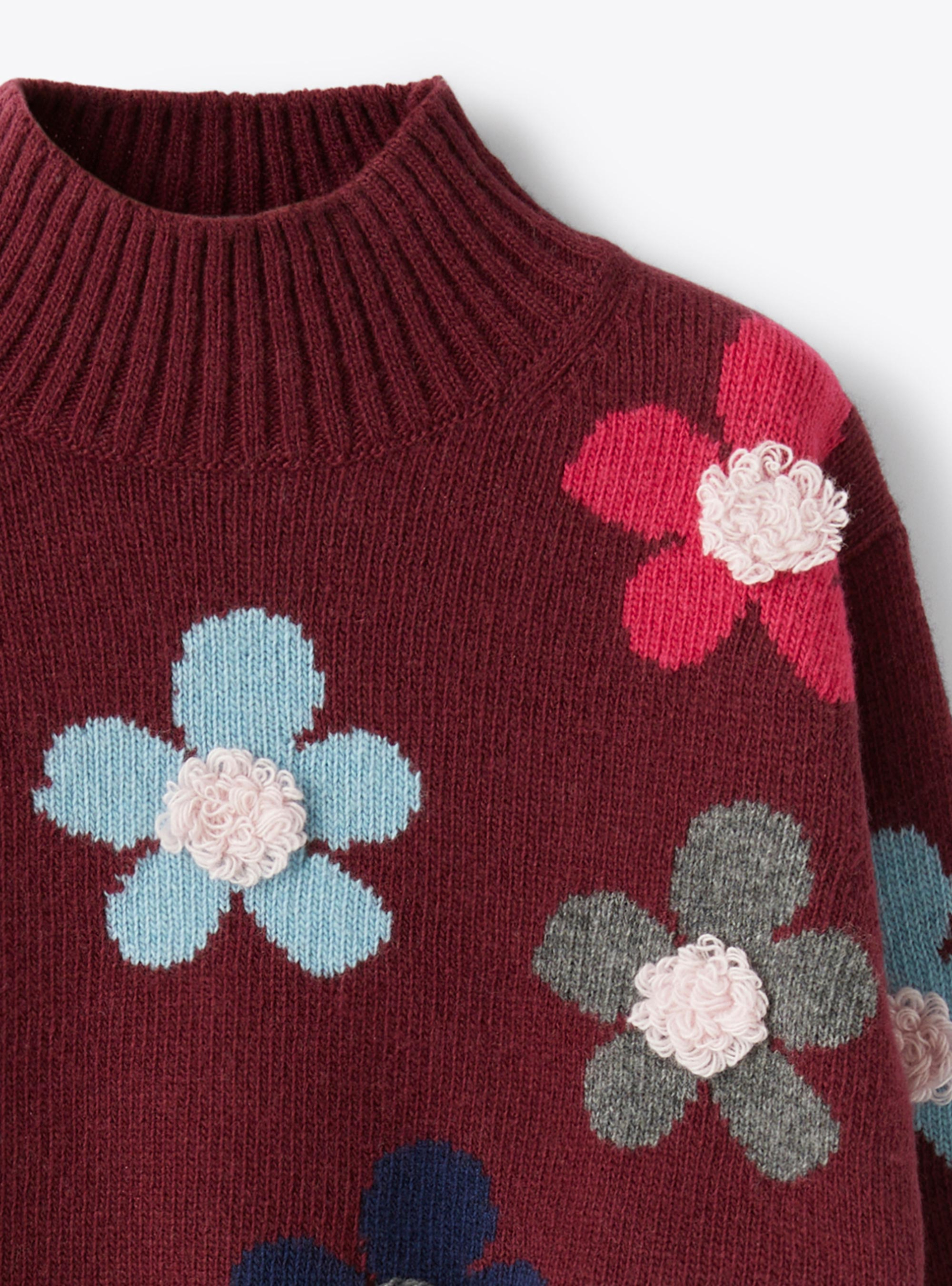 Wool sweater with flowers - Violet | Il Gufo