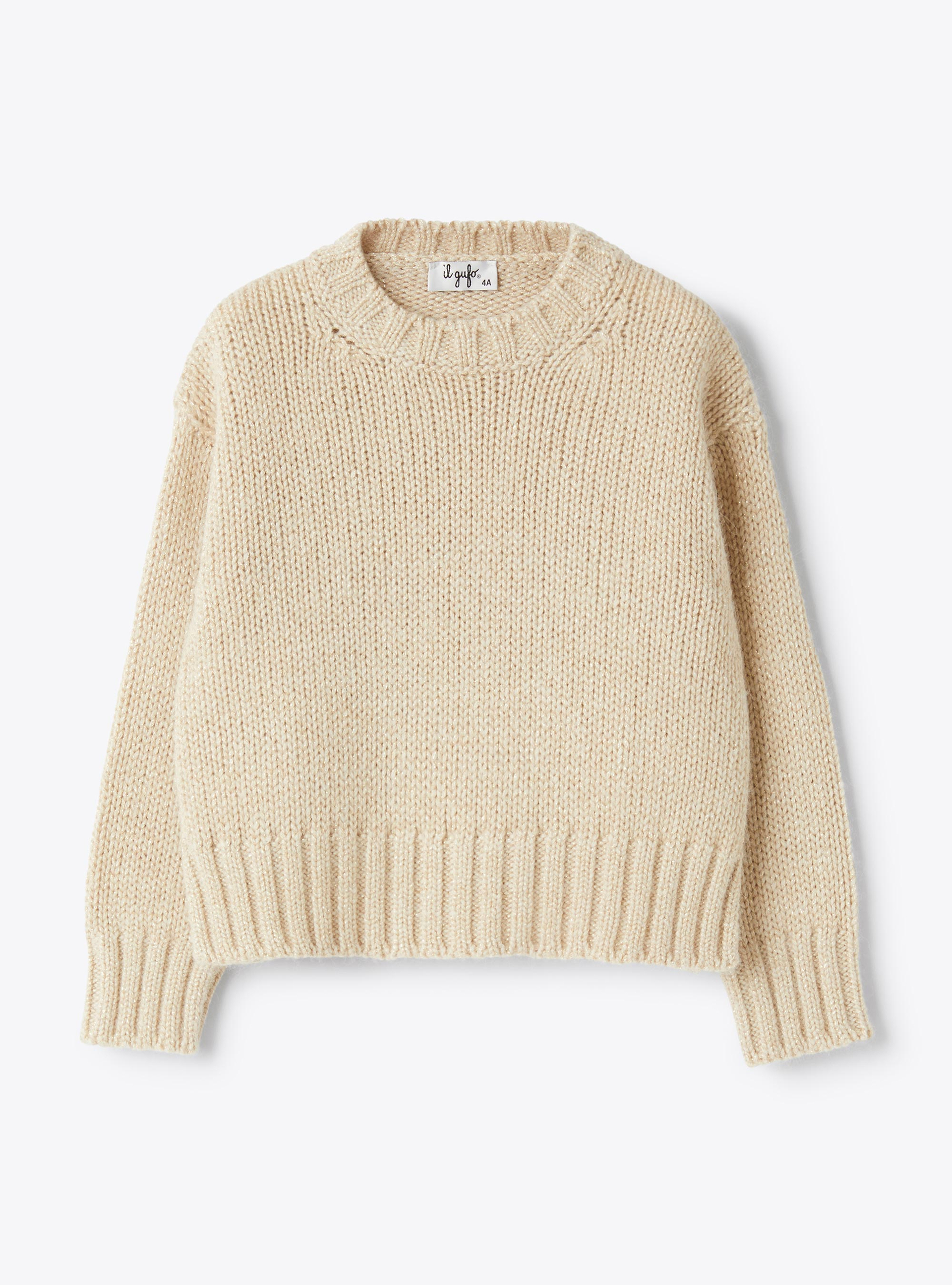 Viscose and lurex blend yarn crew neck sweater - White | Il Gufo
