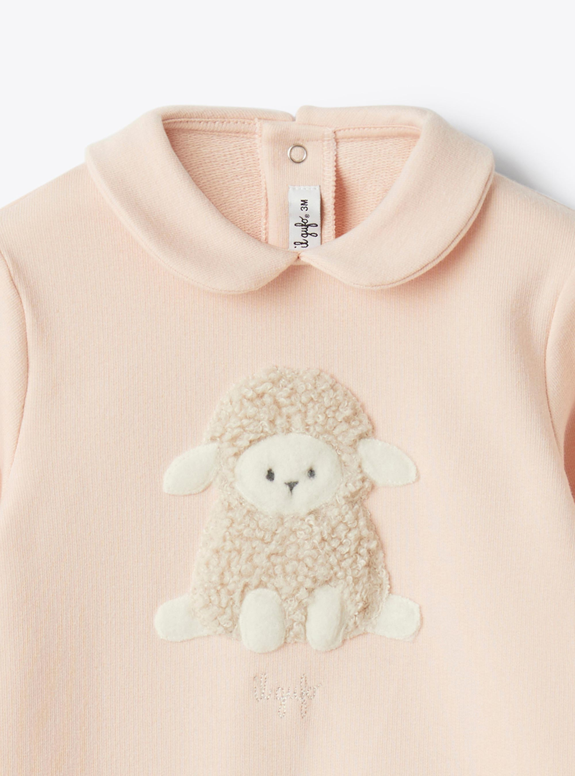 Stretch cotton fleece jumpsuit with appliqué - Pink | Il Gufo
