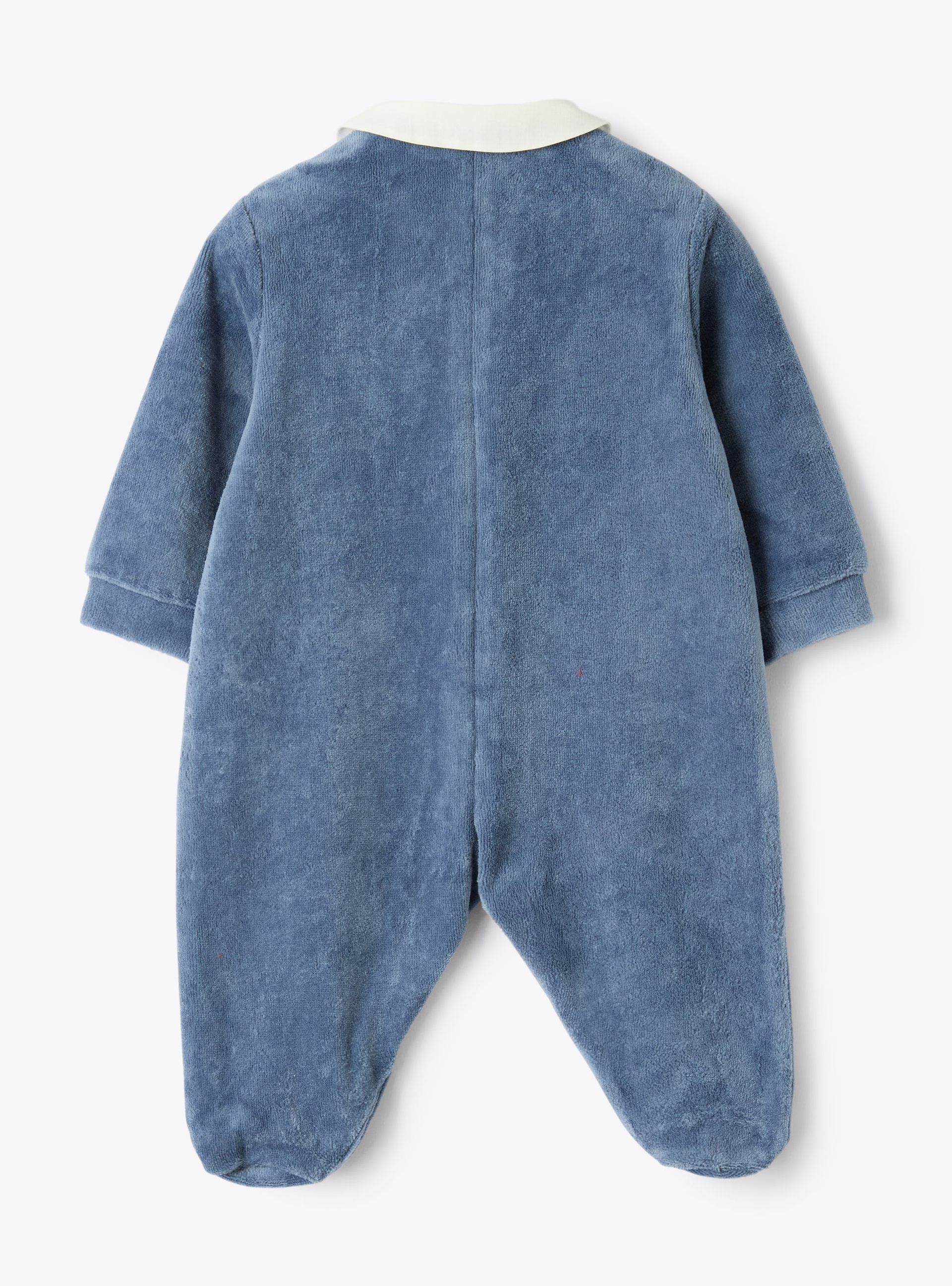Combinaison en chenille avec broderie - Bleu | Il Gufo