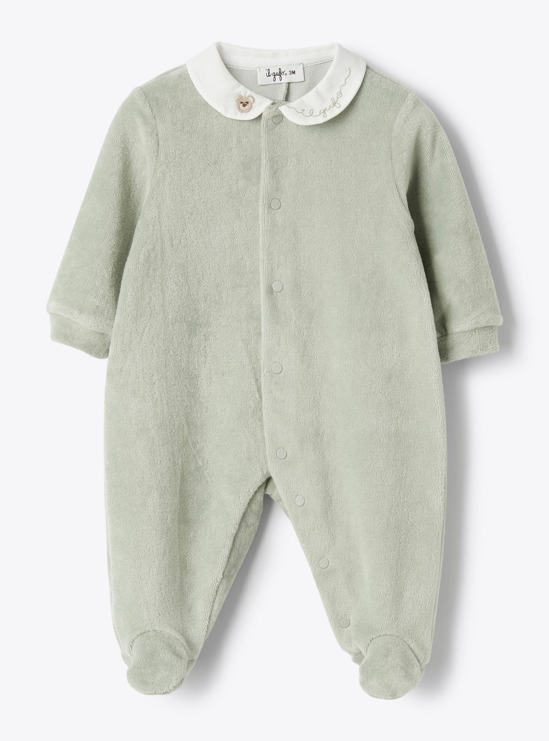 Chenille jumpsuit with embroidery - Light blue | Il Gufo