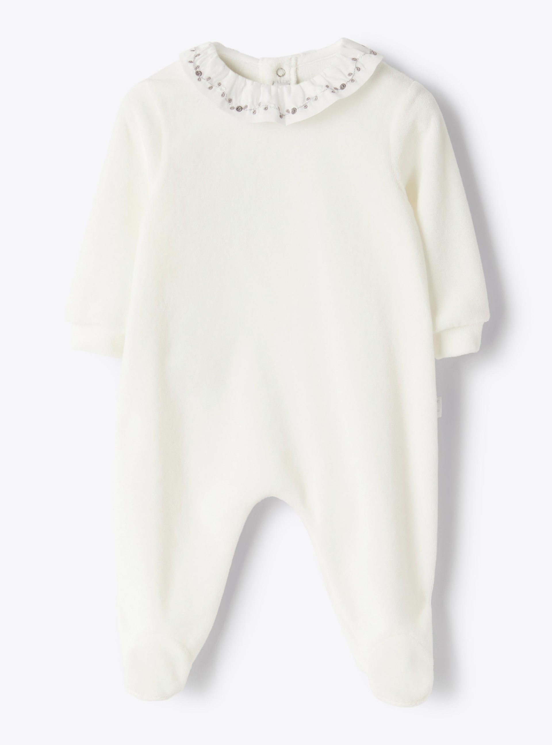 Ruffed collar velour jumpsuit - White | Il Gufo