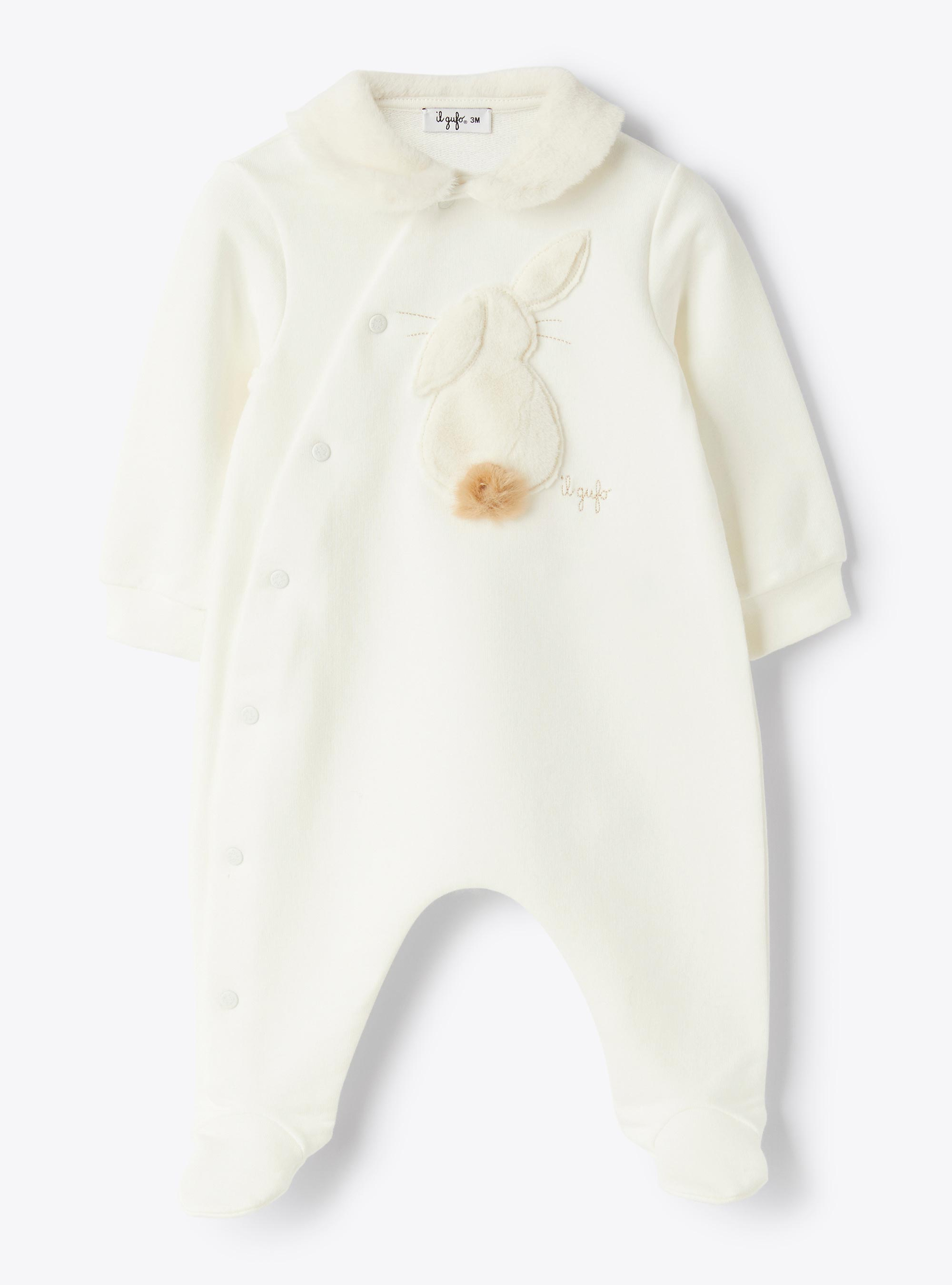 Stretch cotton fleece jumpsuit  with appliqué - White | Il Gufo