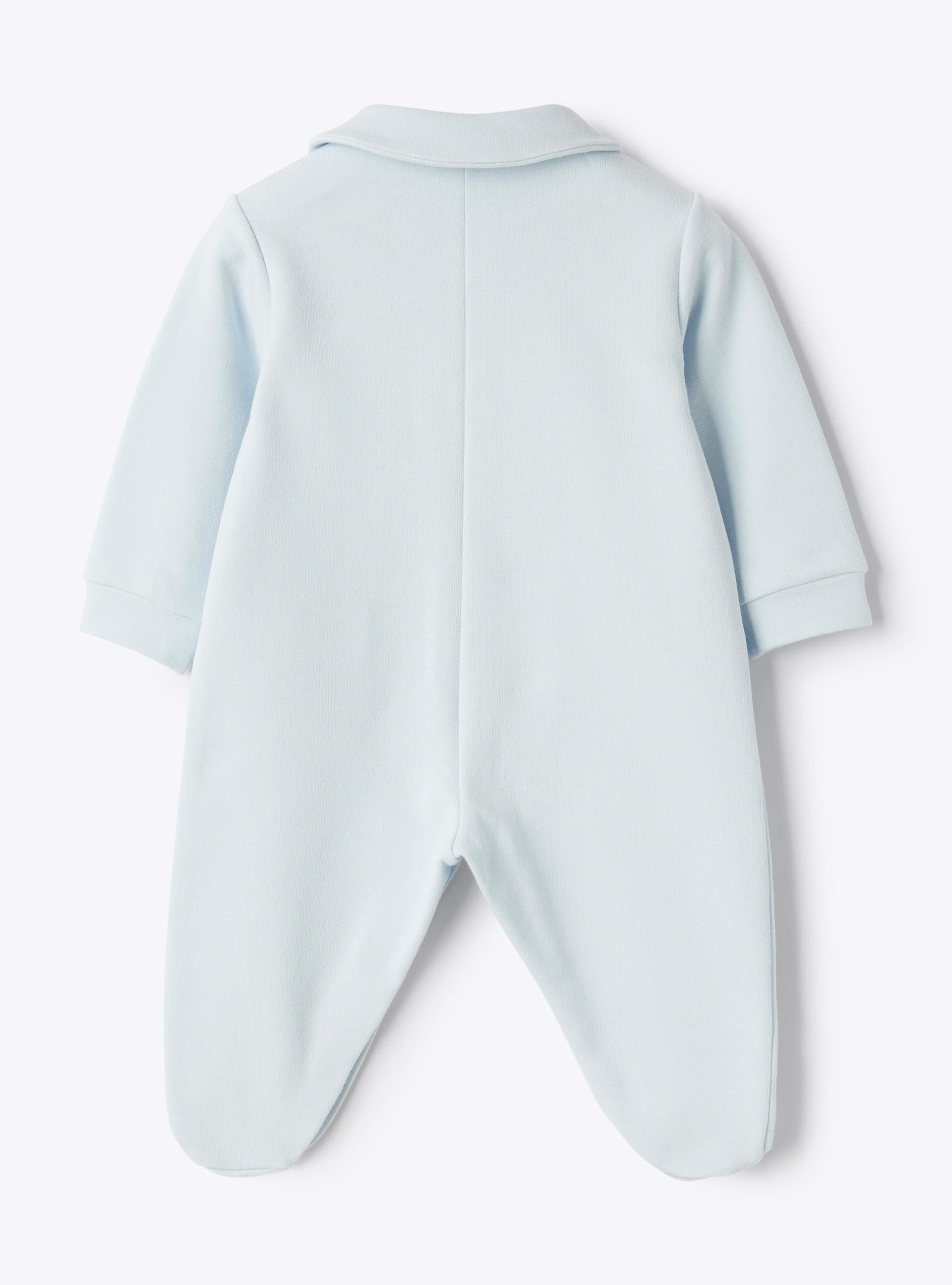 Stretch cotton fleece jumpsuit with littlebear - Light blue | Il Gufo
