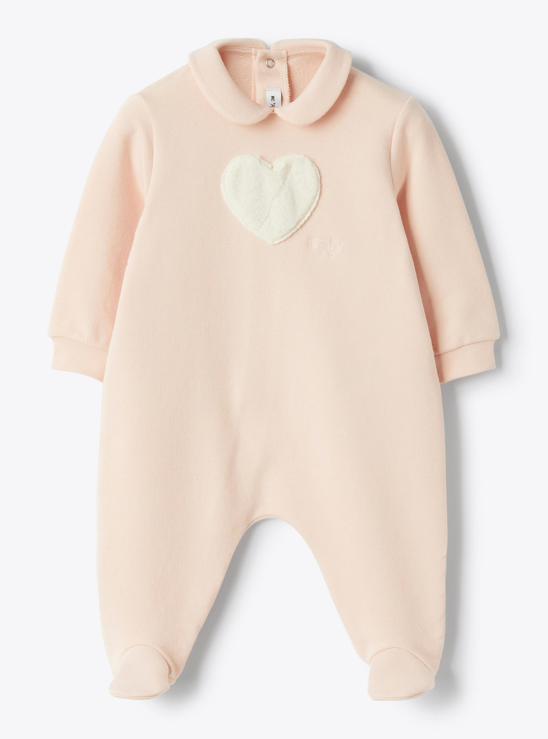 Combinaison en molleton de coton stretch avec cœur - Rose | Il Gufo