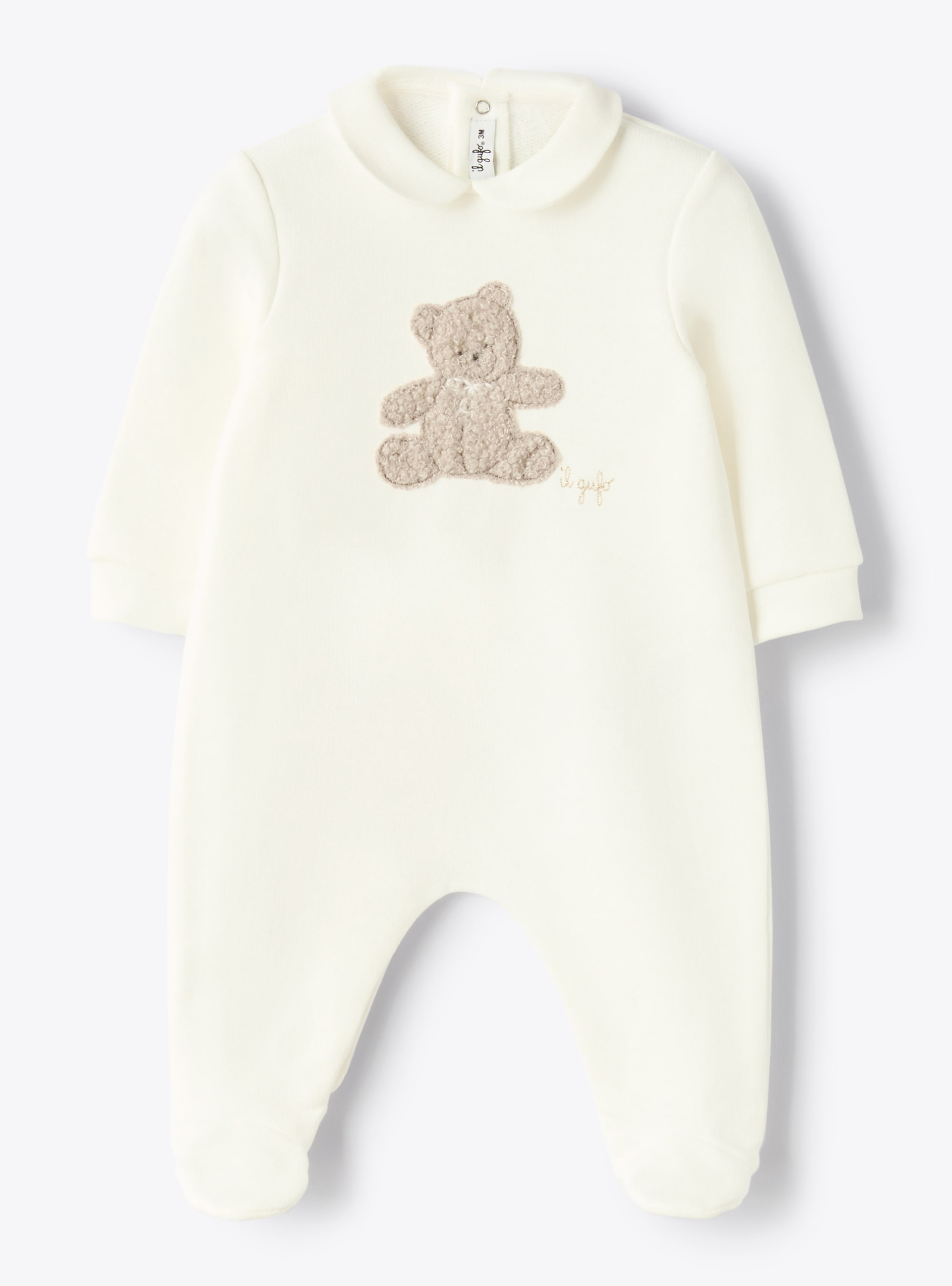 Cotton fleece jumpsuit with appliqué - White | Il Gufo