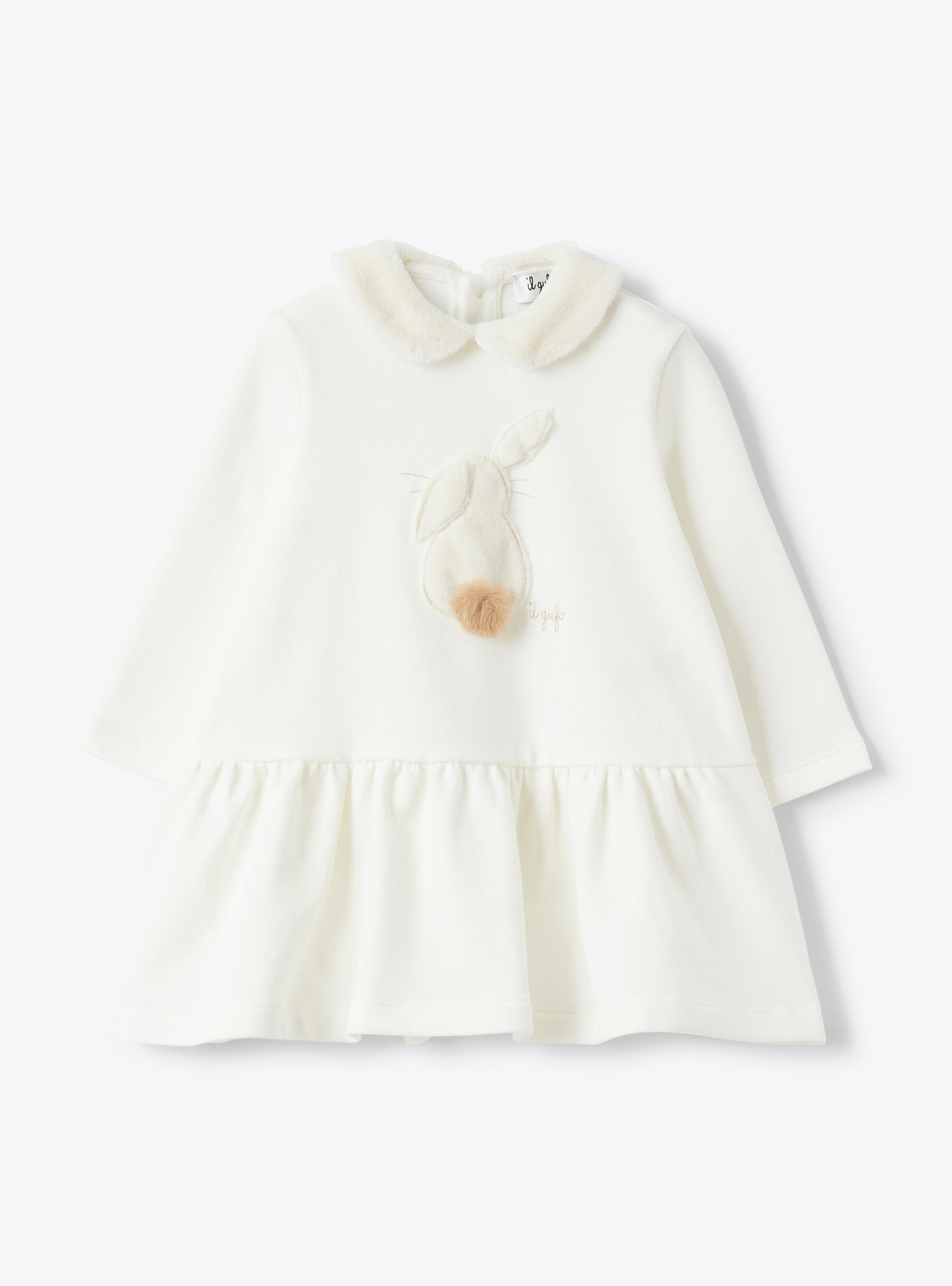 Cotton fleece dress with eco-fur insert - Dresses - Il Gufo
