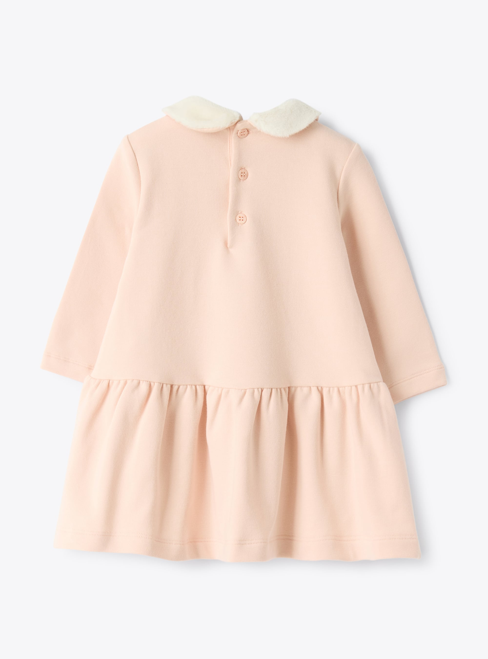 Cotton fleece dress with eco-fur insert - Pink | Il Gufo