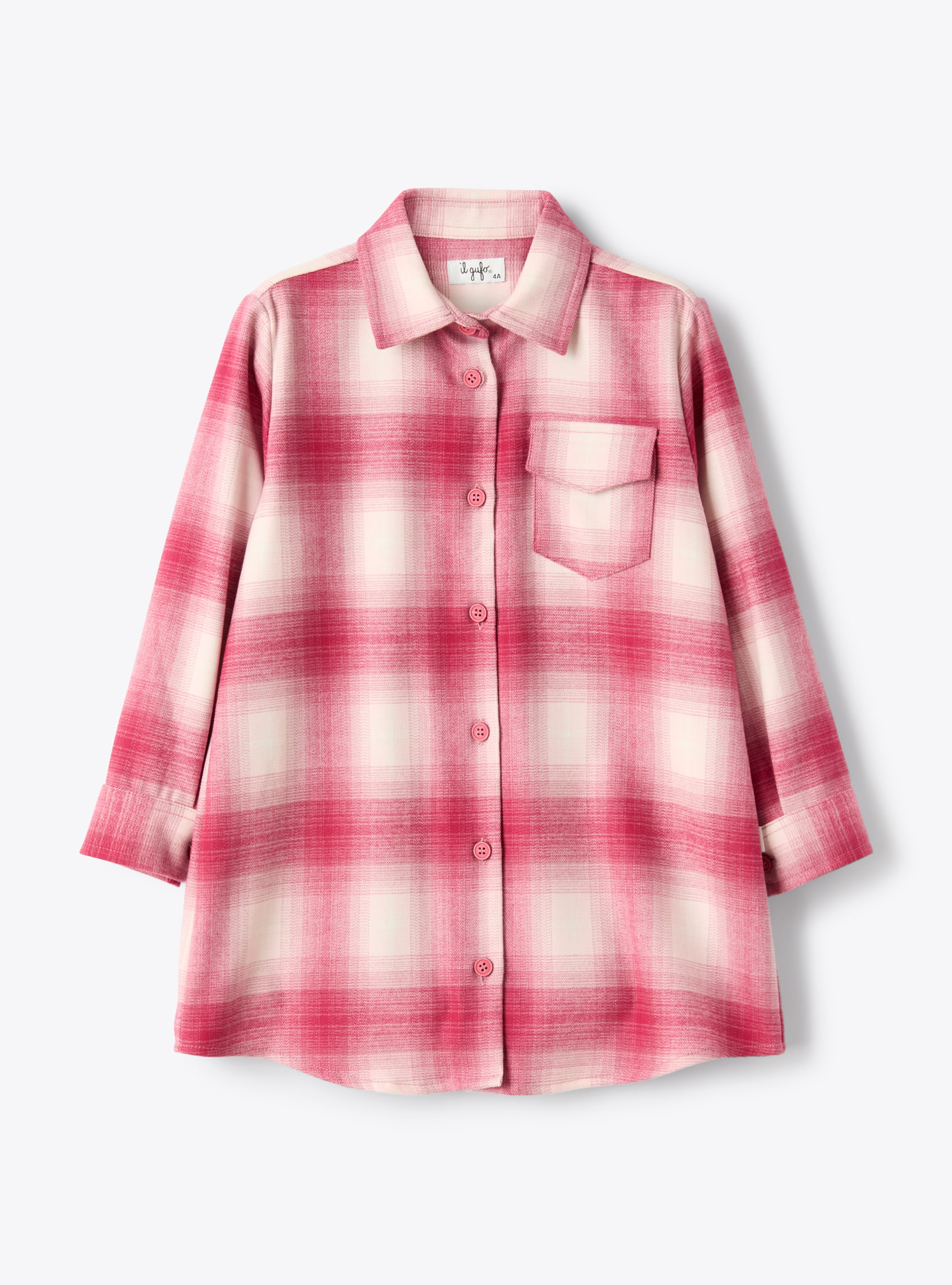 Checkered techno-wool shirt dress - Pink | Il Gufo