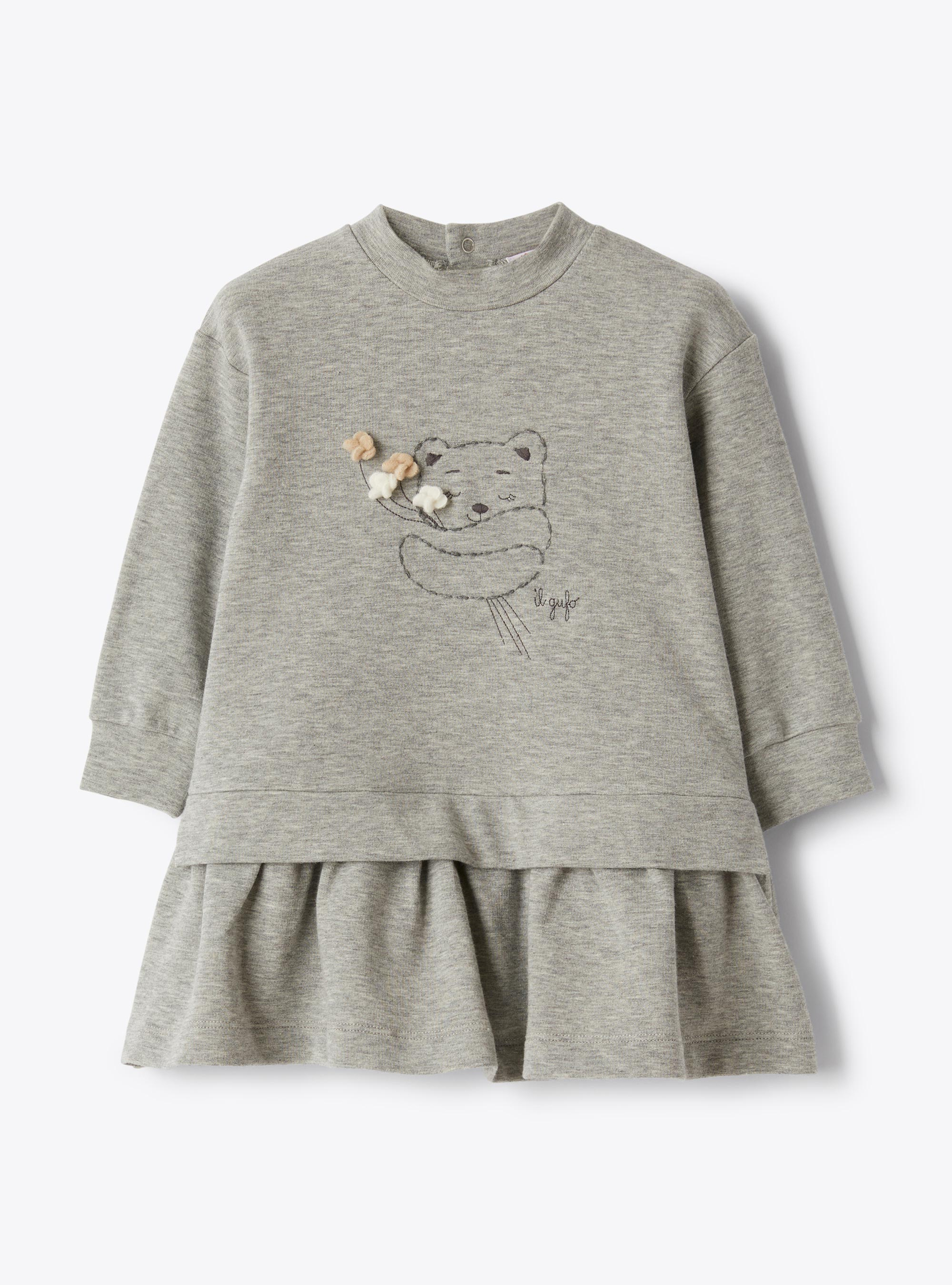 Cotton fleece dress with embroidery - Grey | Il Gufo
