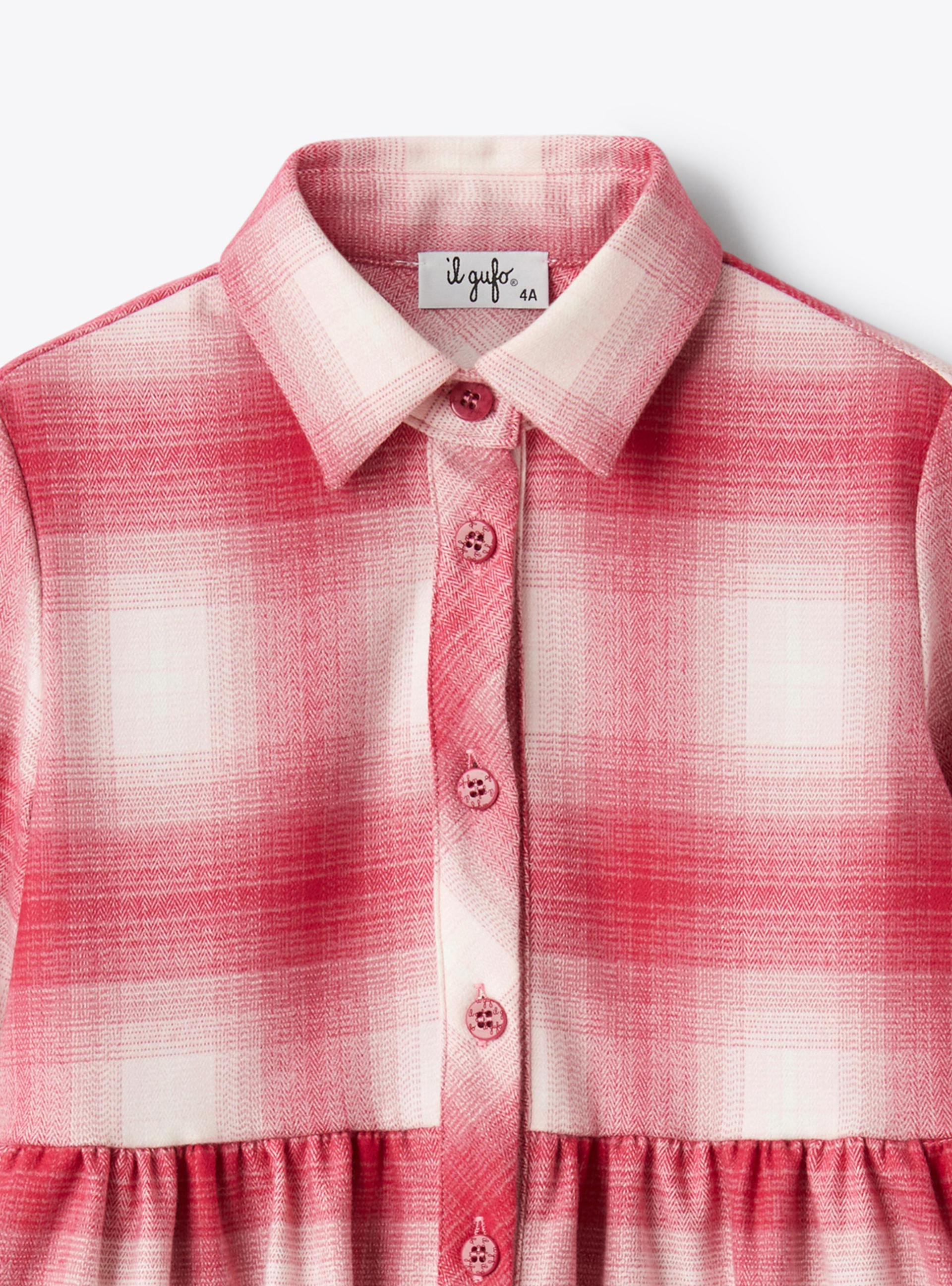 Checkered techno-wool shirt dress - Pink | Il Gufo