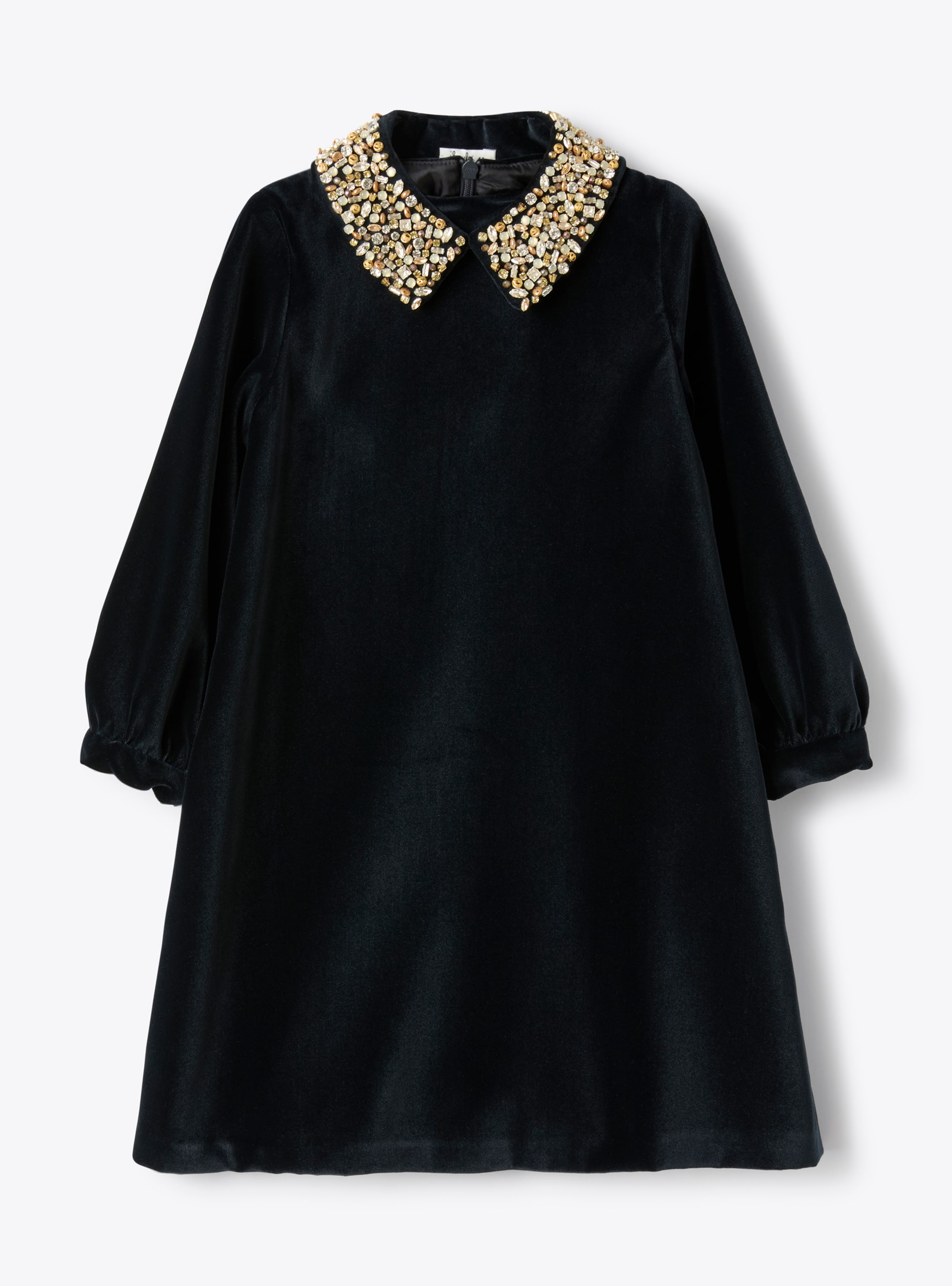Velvet dress with removable collar - Blue | Il Gufo