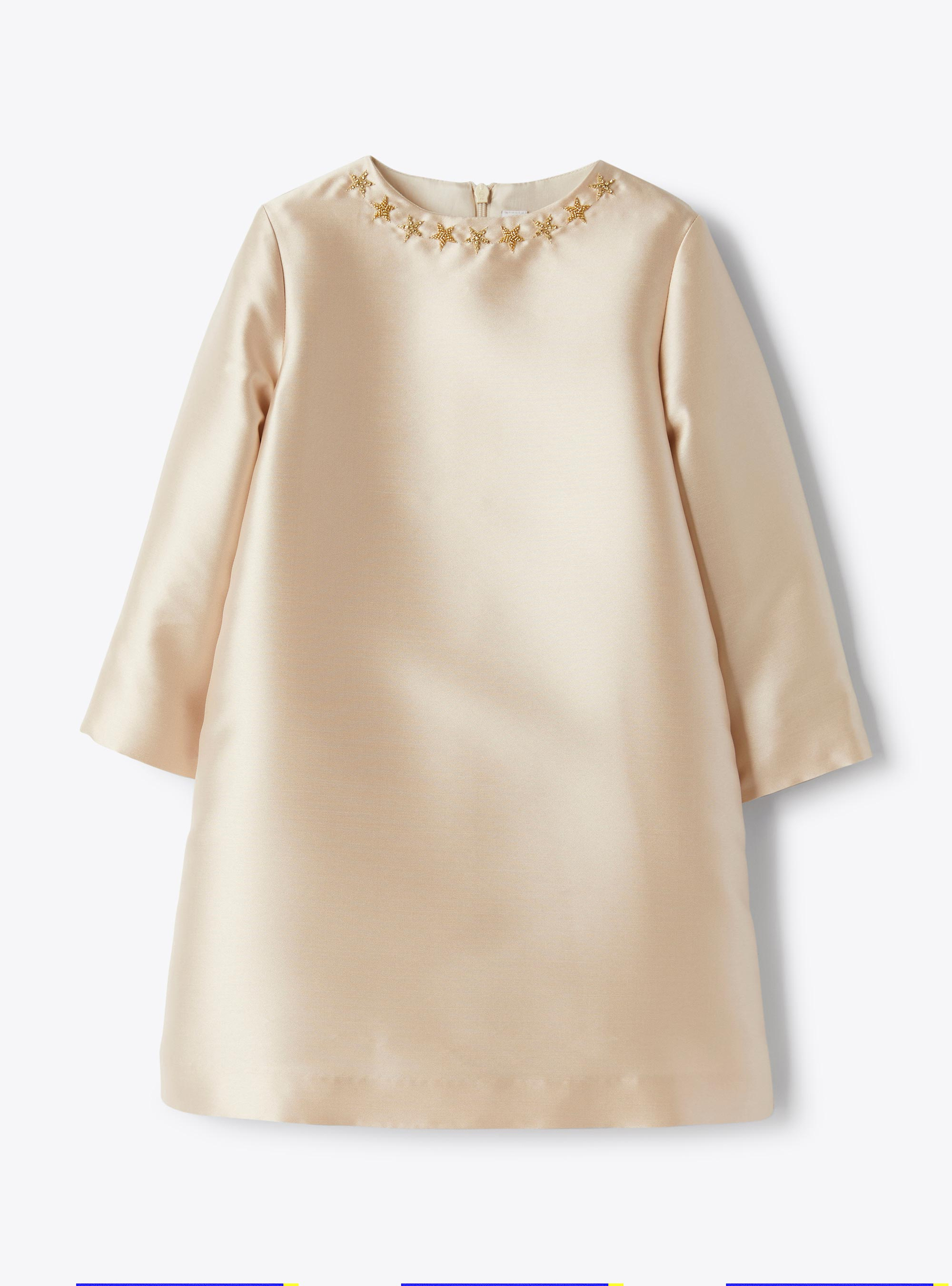 Mikado dress with star embroidery - Beige | Il Gufo