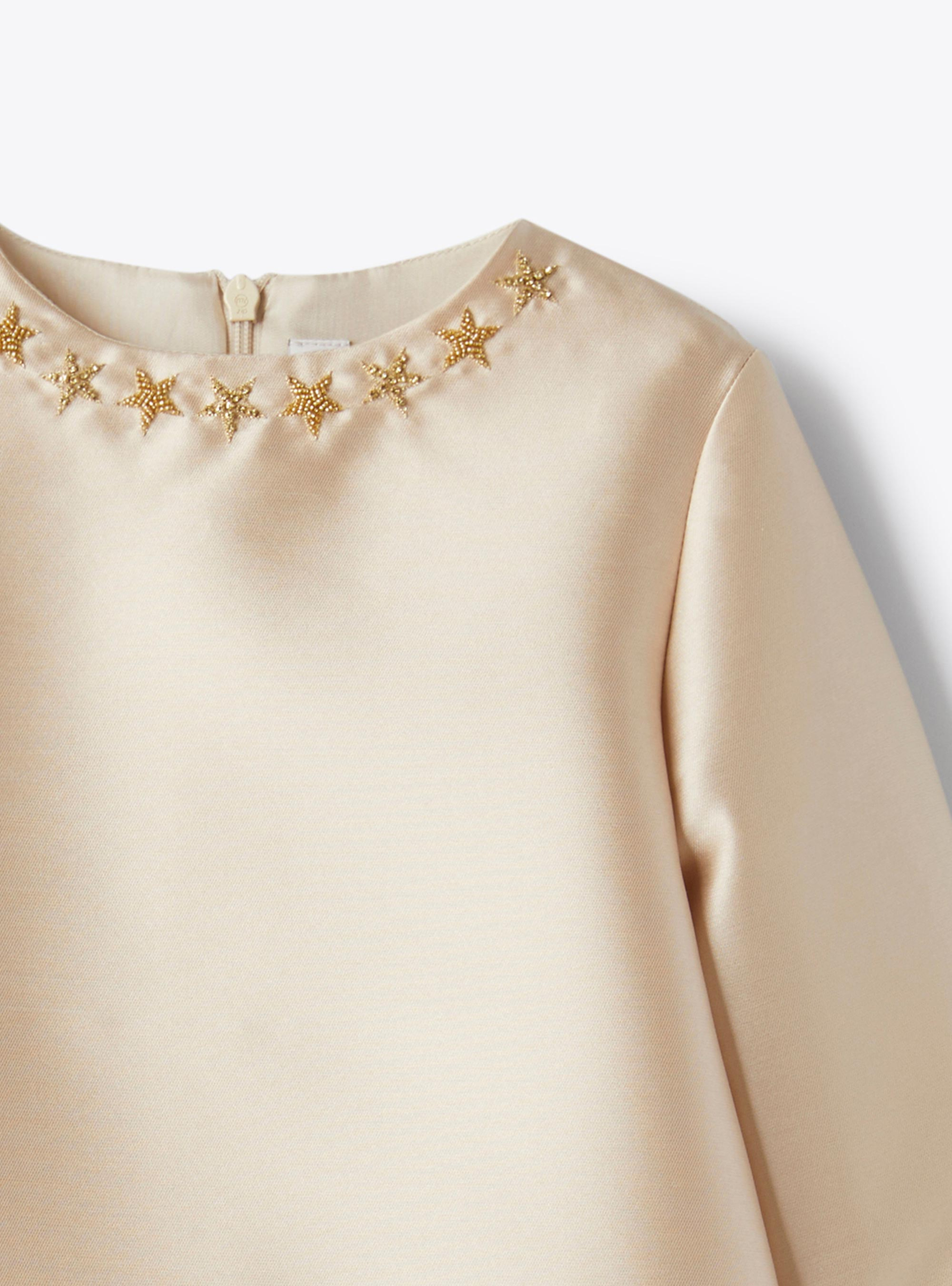 Mikado dress with star embroidery - Beige | Il Gufo