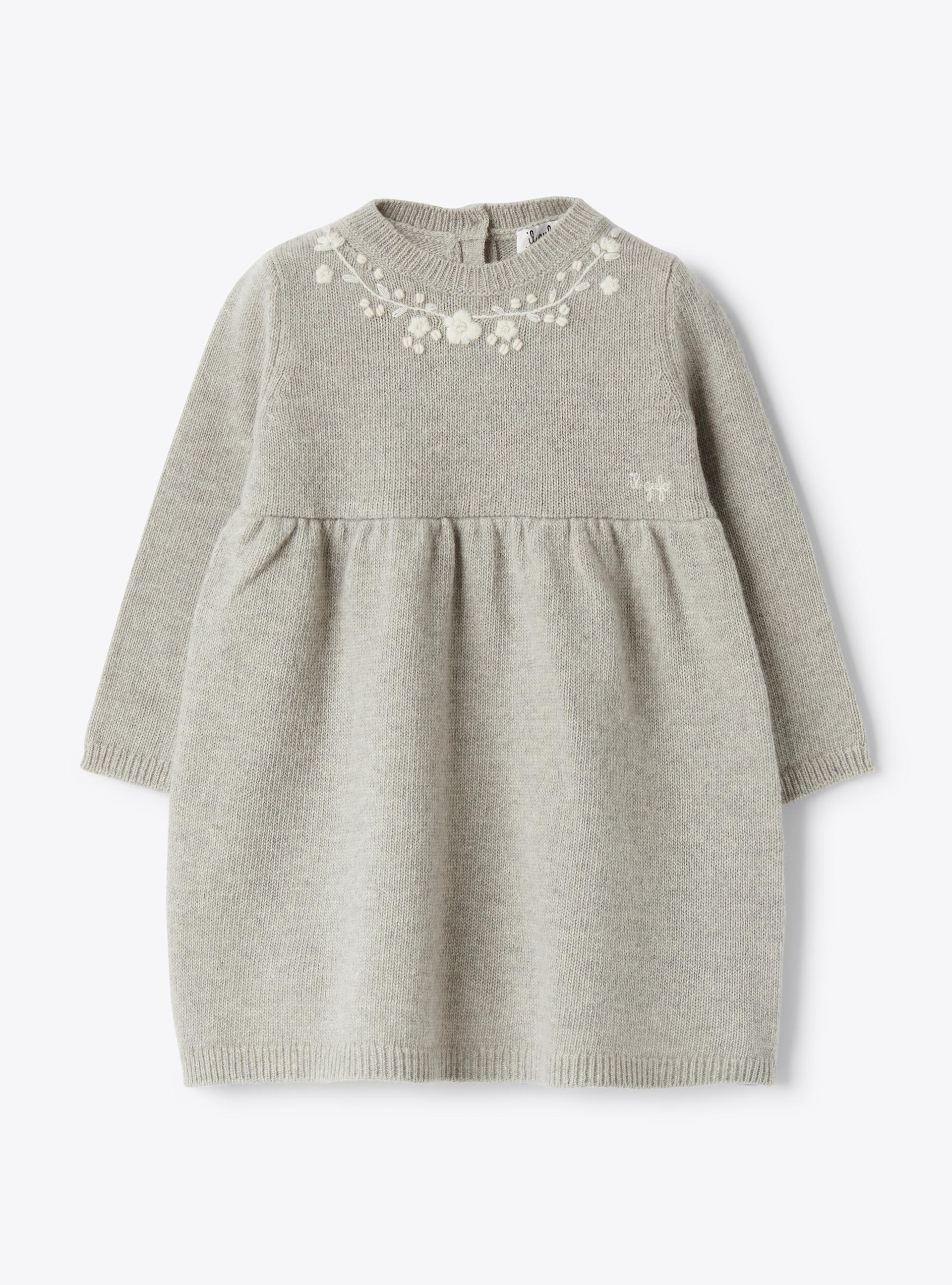 Wool dress with embroidery - Grey | Il Gufo