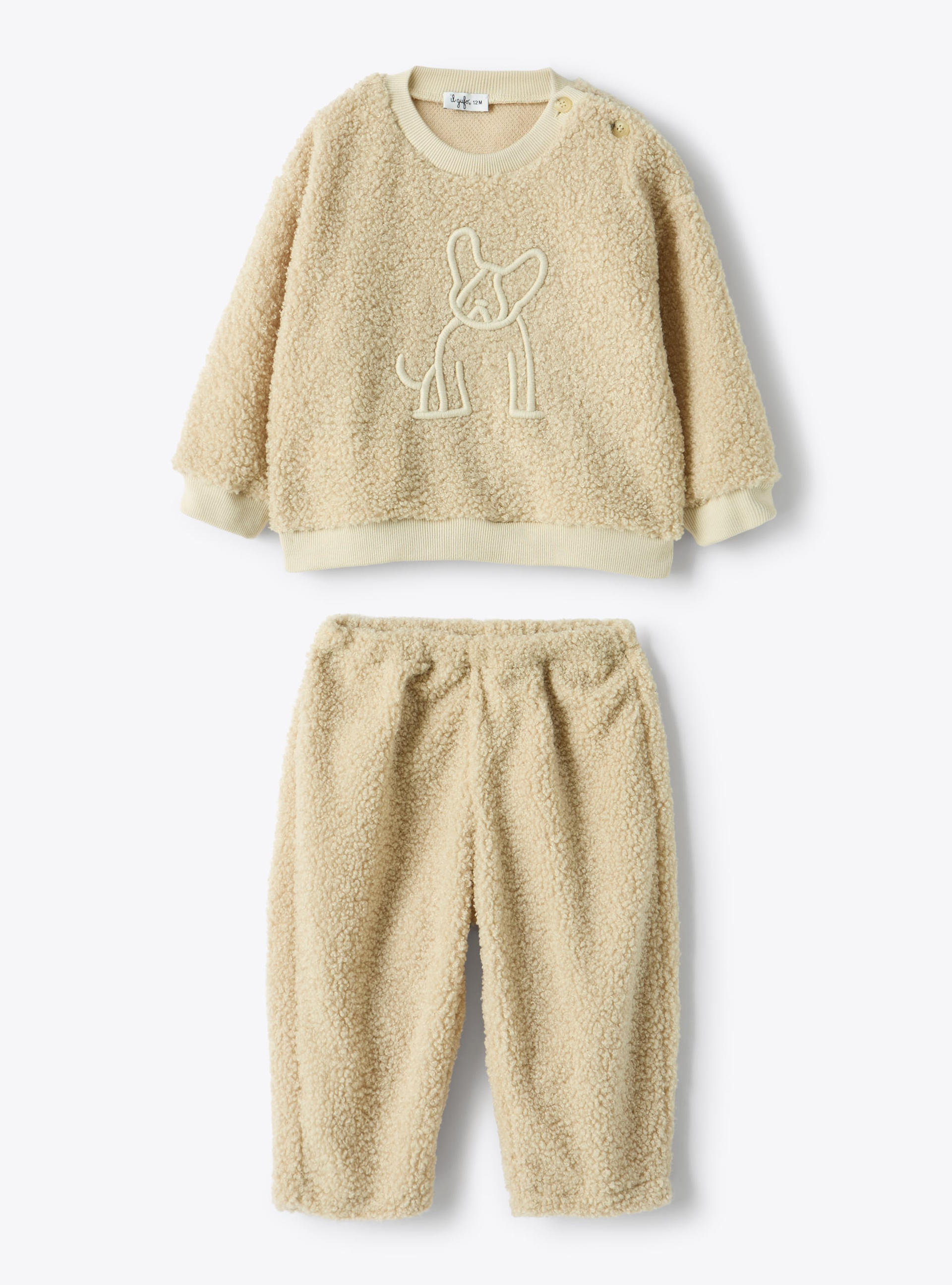 Ensemble en tissu bouclé avec chiot - Beige | Il Gufo