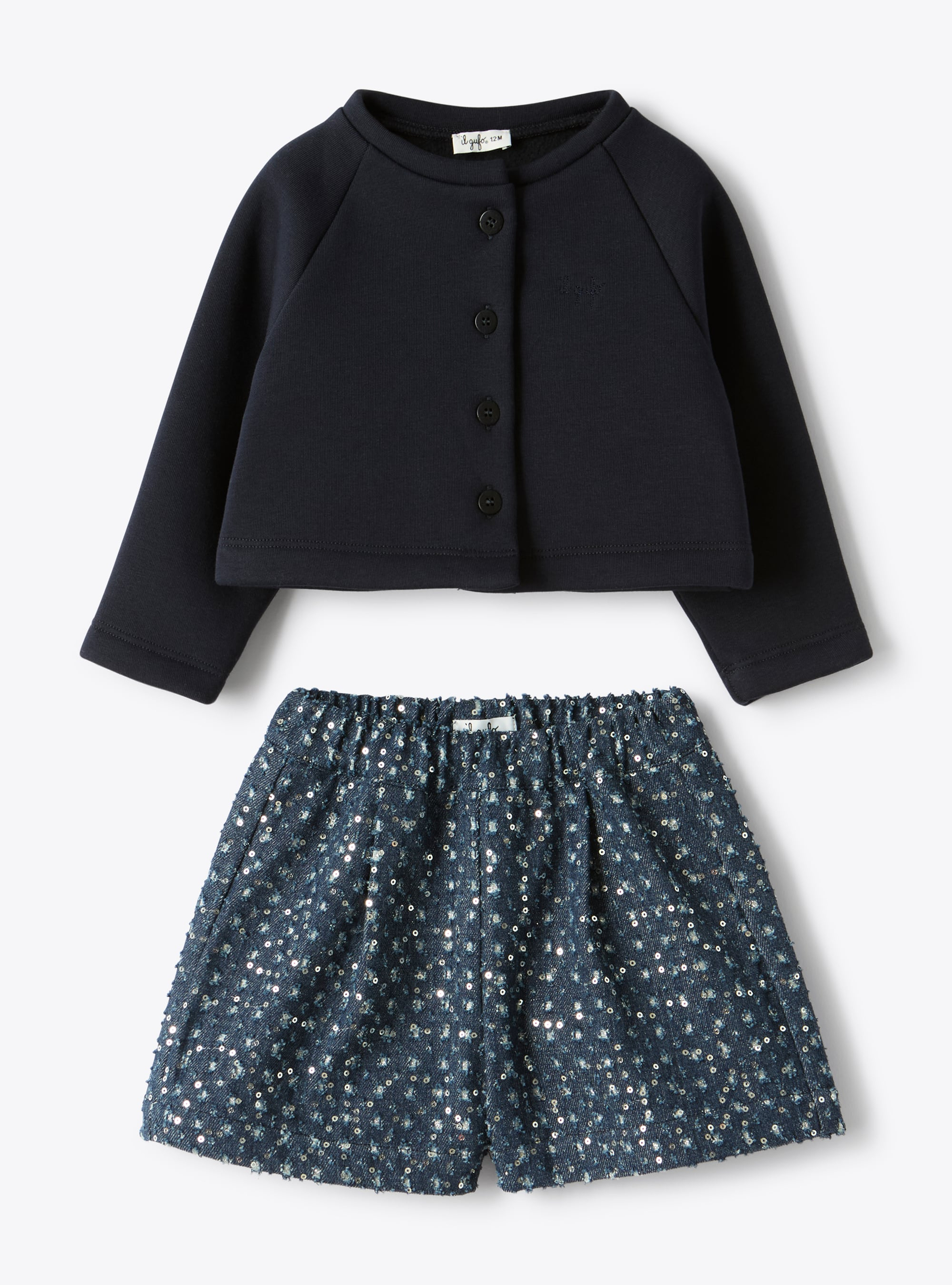 Sweatshirt and denim set with sequins - Two-piece sets - Il Gufo