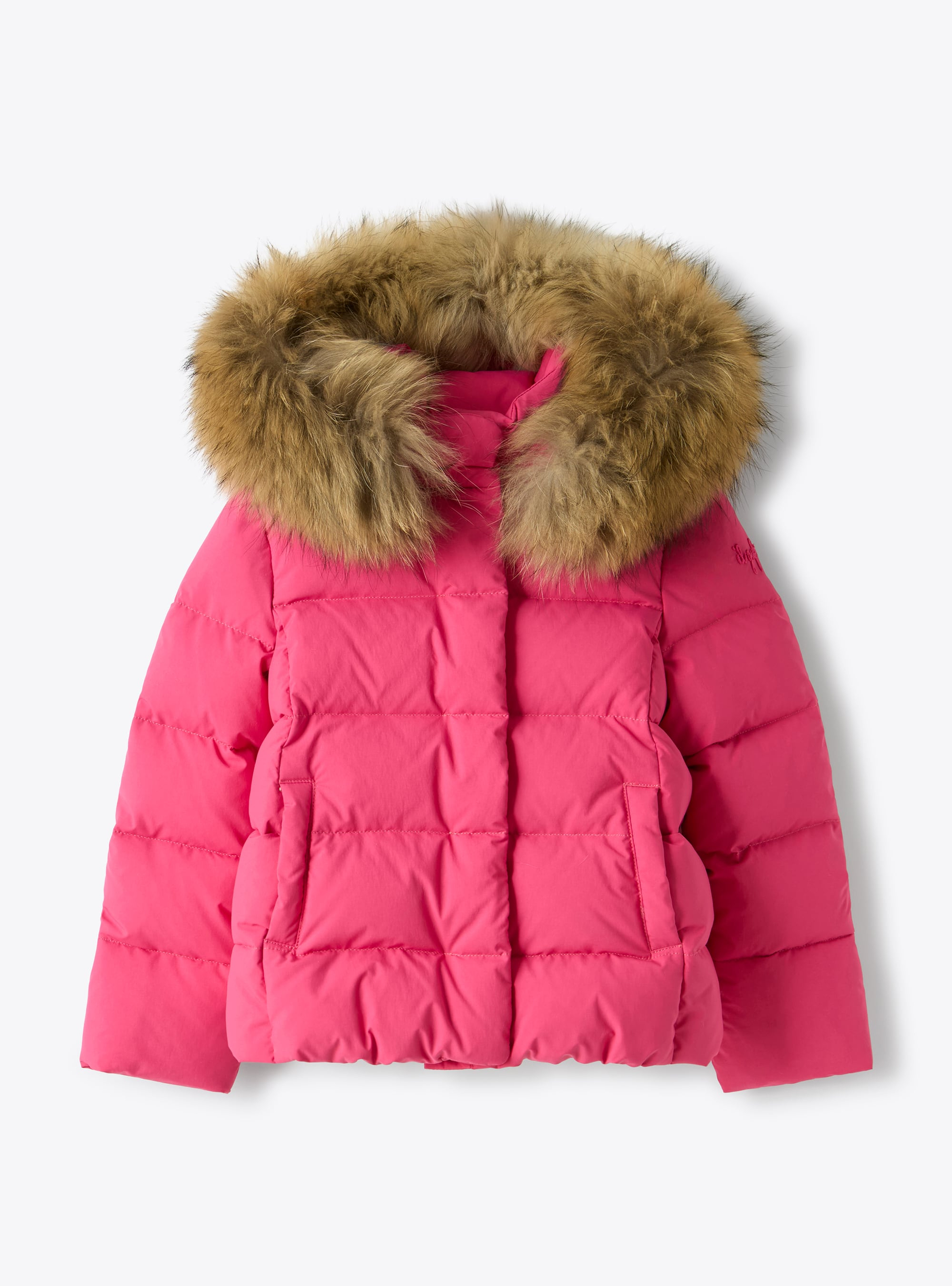 Down jacket with hood in nylon - фуксия | Il Gufo