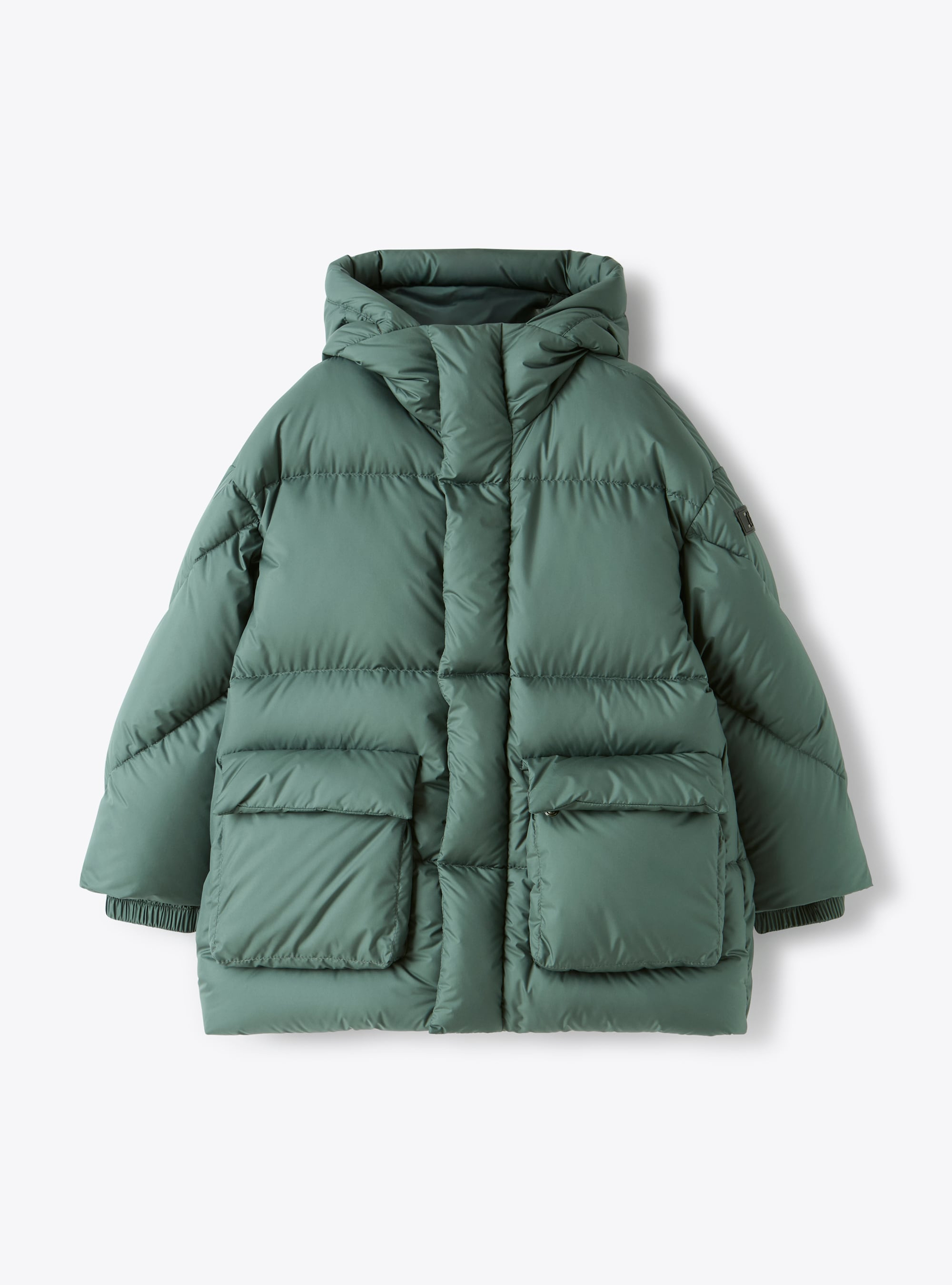 Flared down jacket with hood - Green | Il Gufo