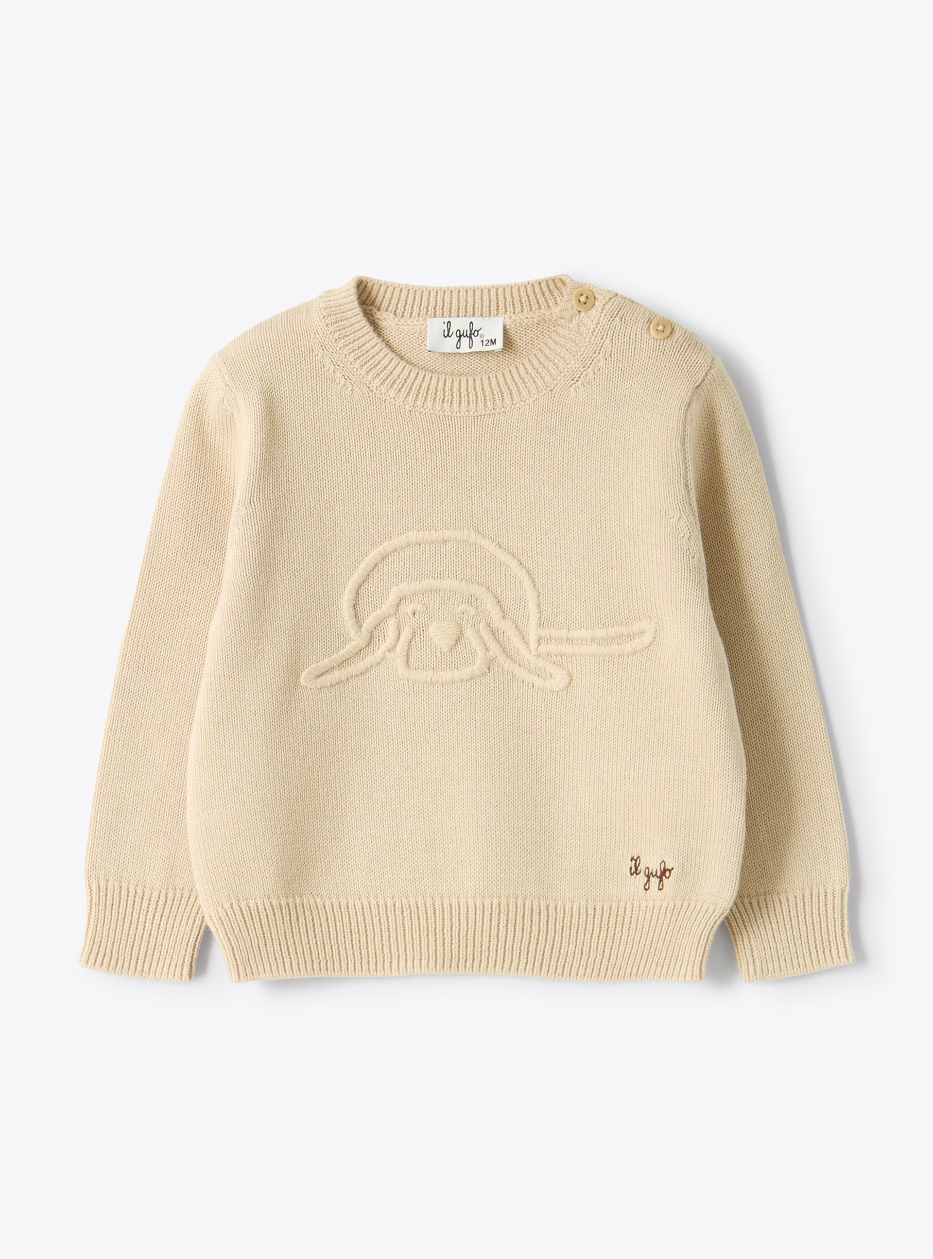 Pull en coton avec petit chien - Beige | Il Gufo