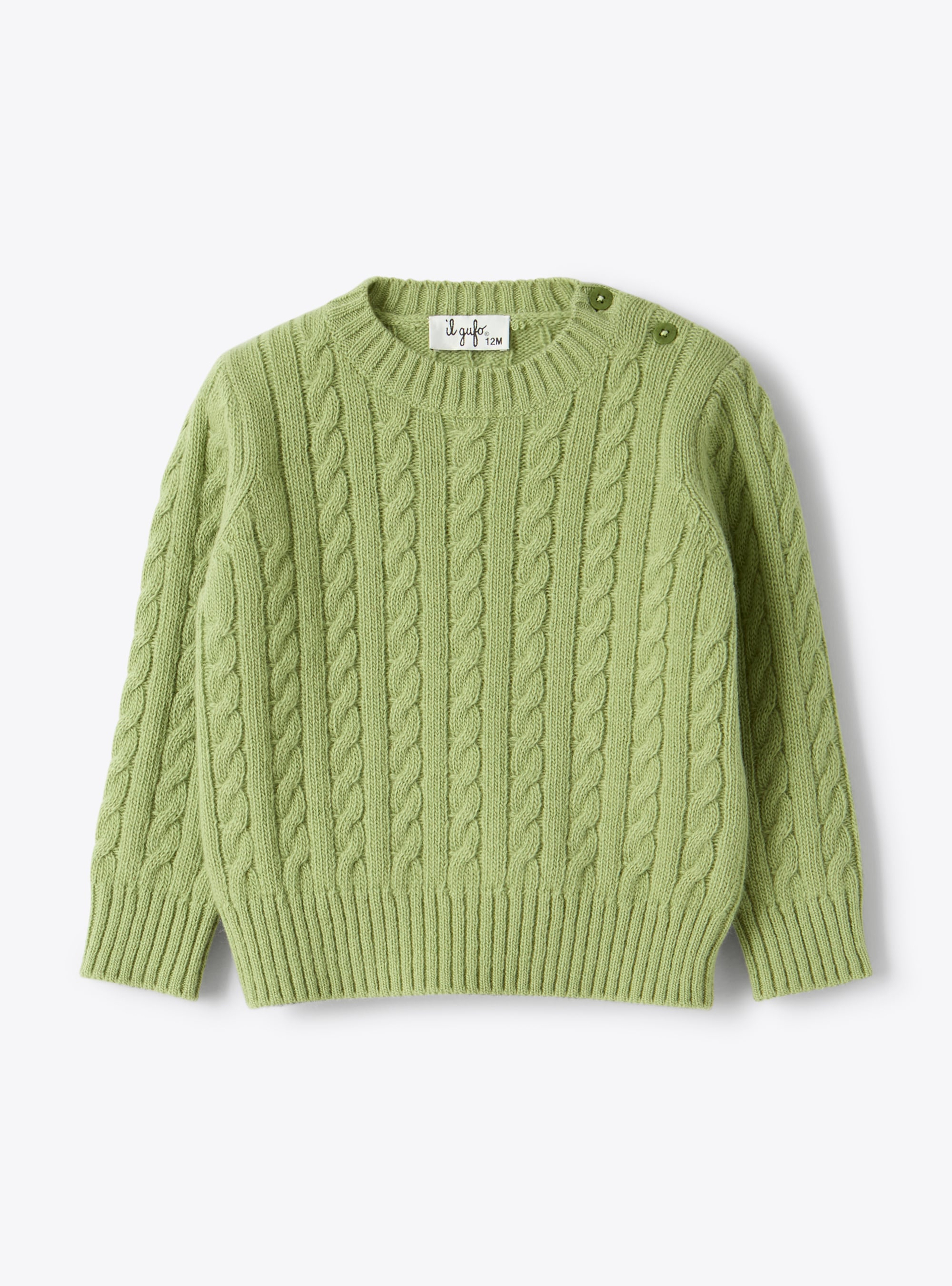 Maglione a trecce in lana - Verde | Il Gufo
