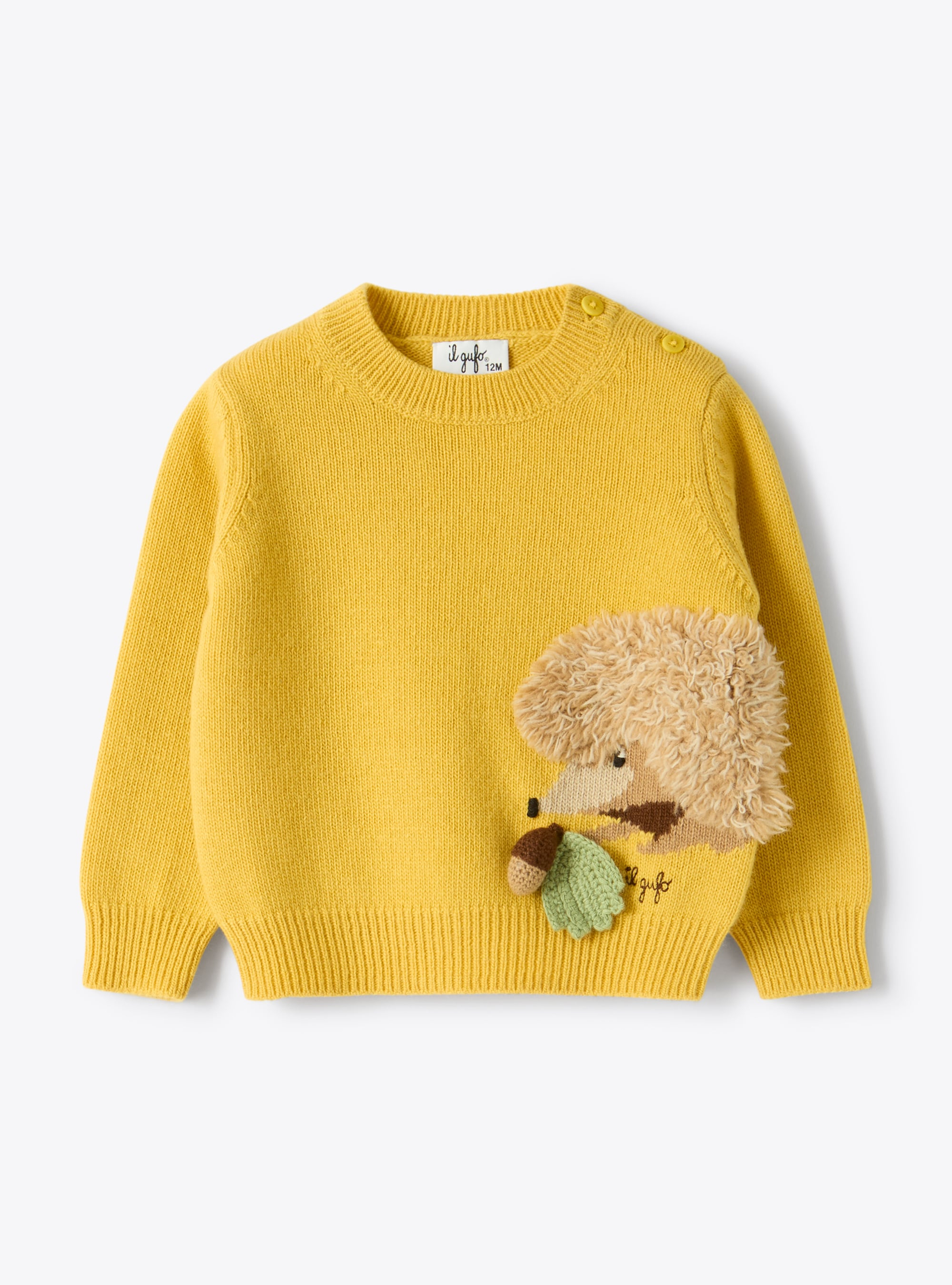 Wool sweater with hedgehog design - Yellow | Il Gufo