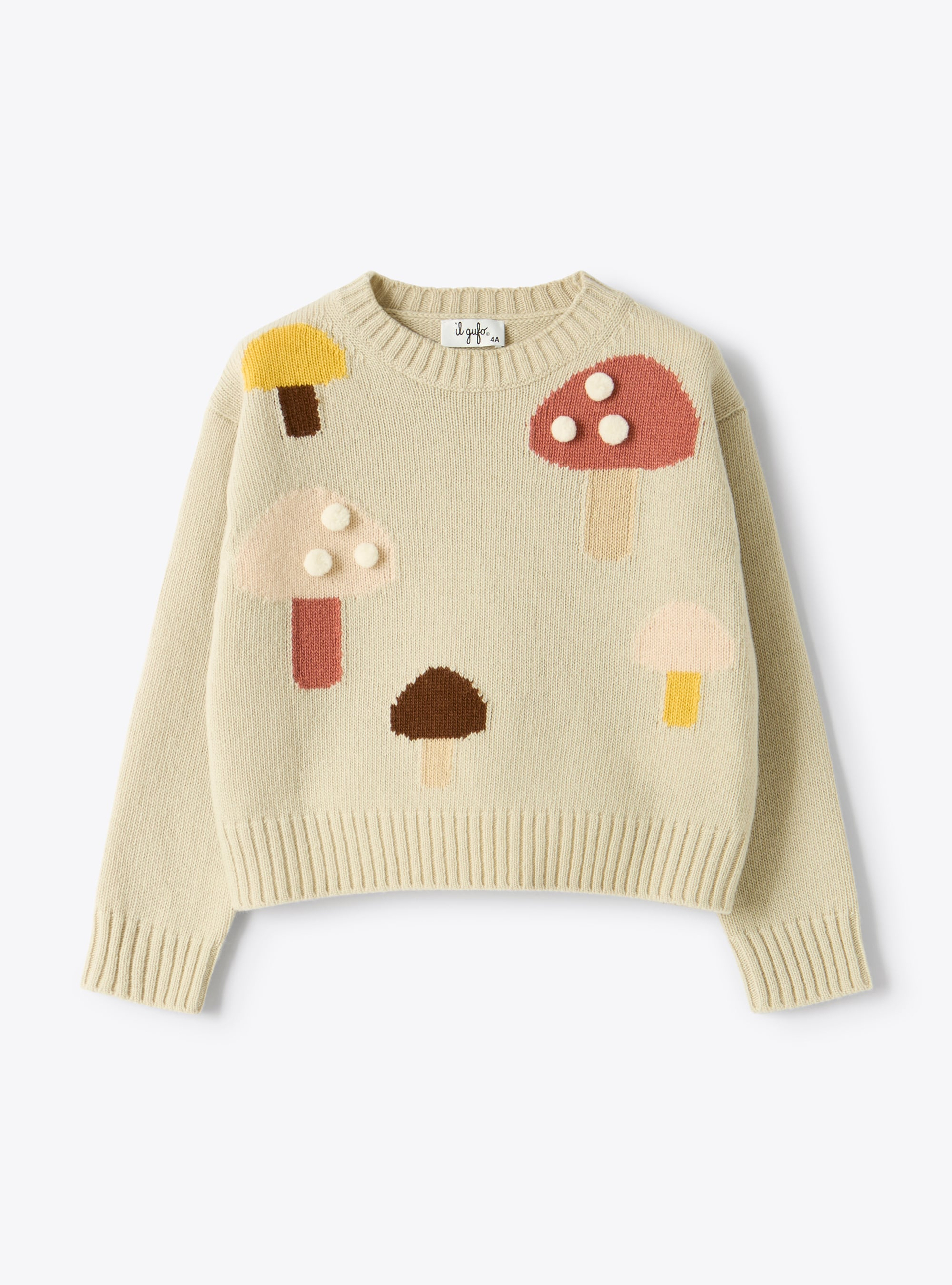 Wollpullover mit Pilzen - Beige | Il Gufo