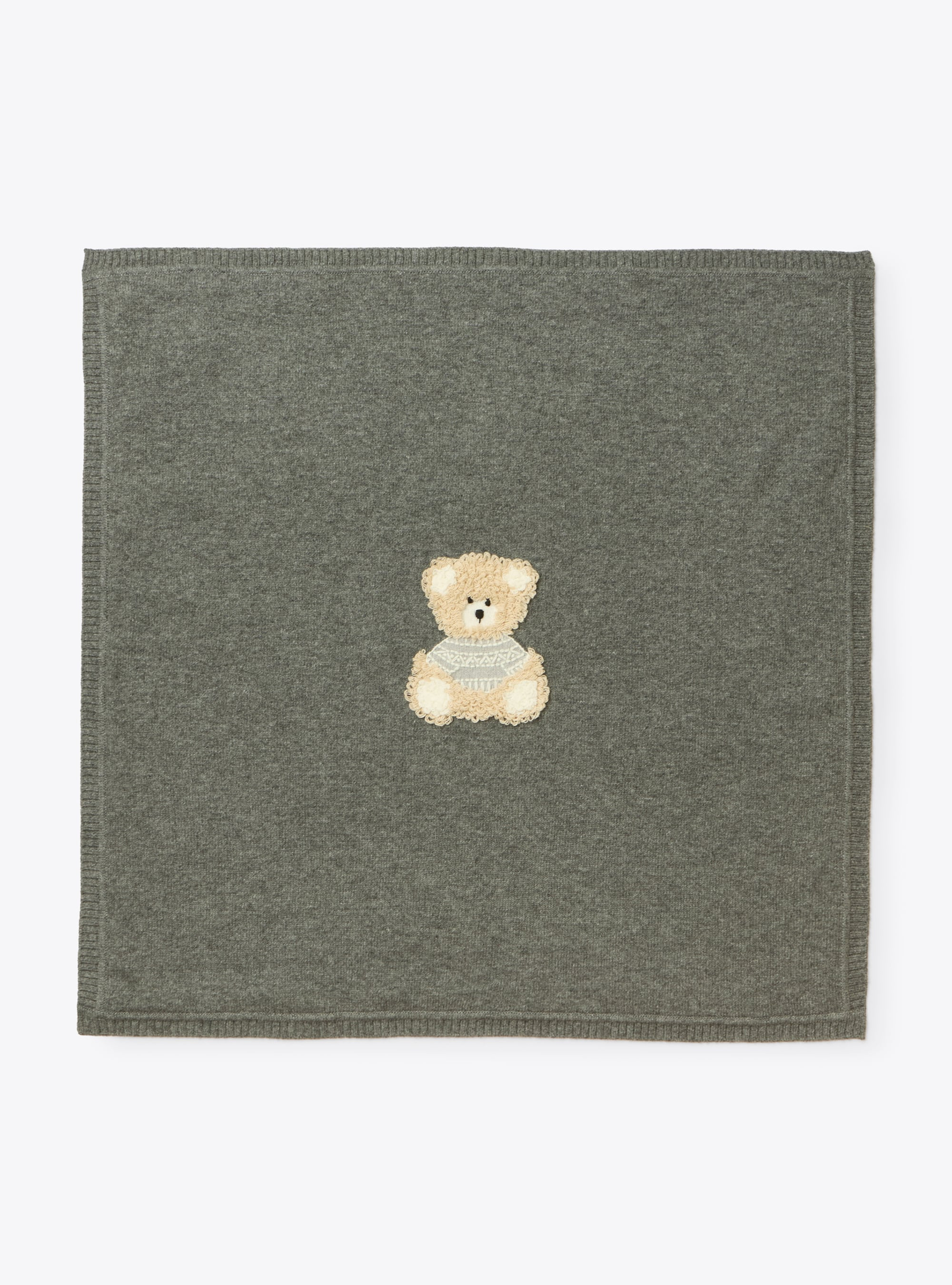 Merino wool blanket with a teddy bear design - Grey | Il Gufo