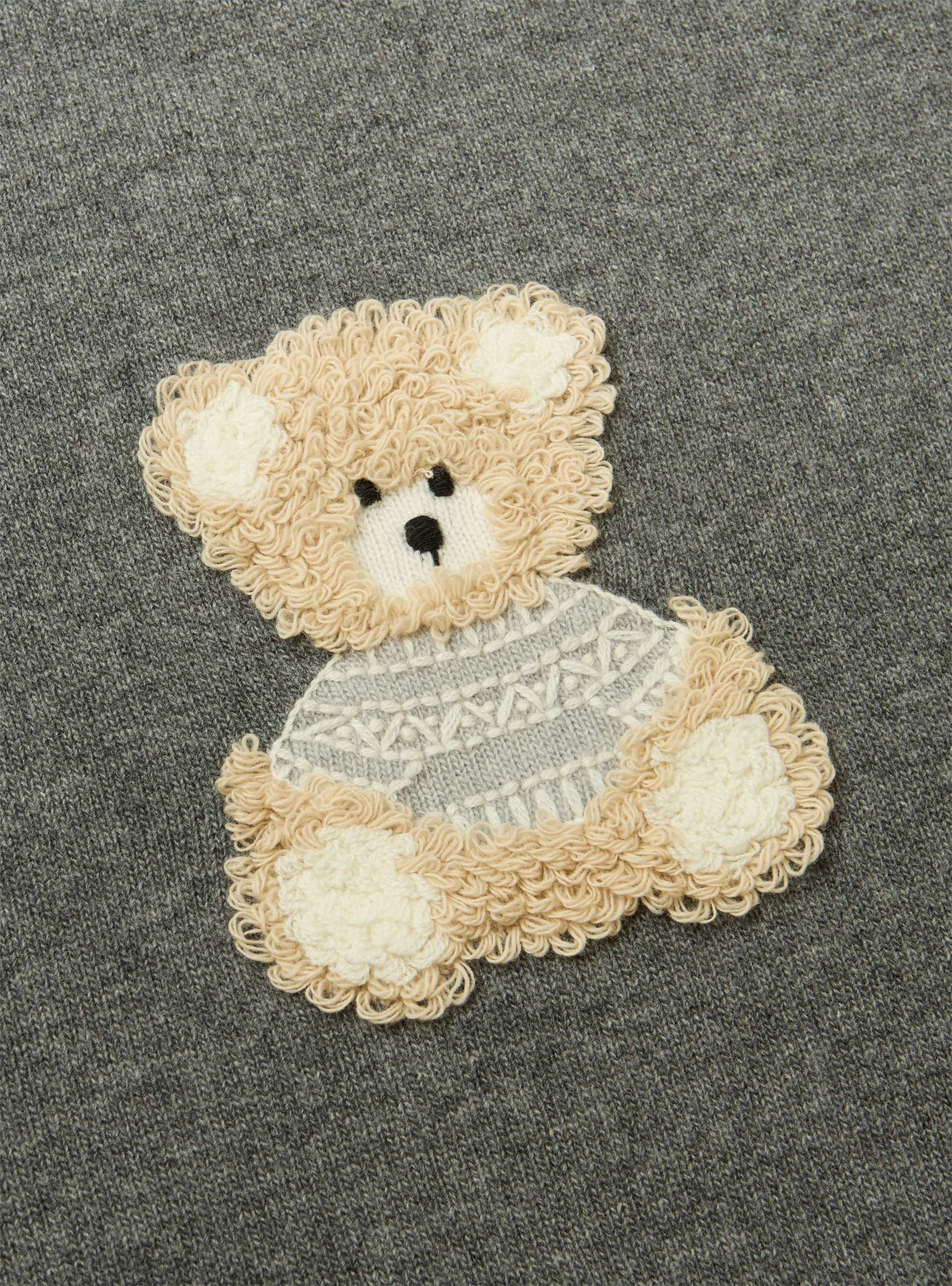 Merino wool blanket with a teddy bear design - Grey | Il Gufo