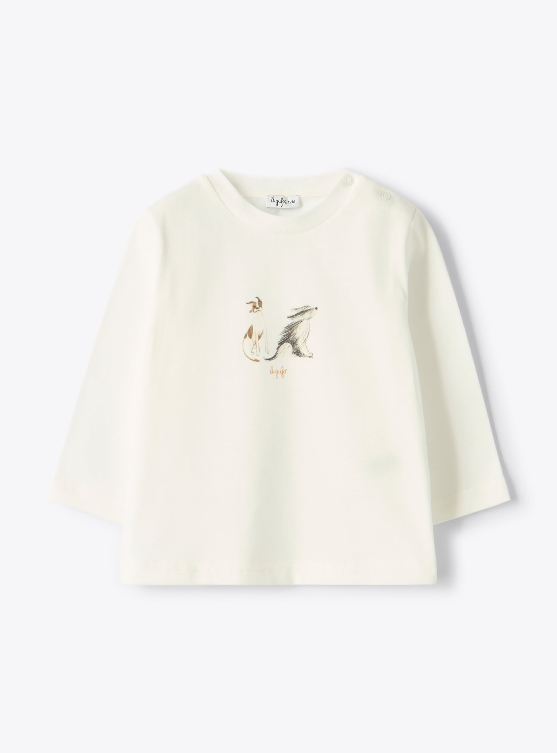Langarm-T-Shirt mit Kätzchen - Weiss | Il Gufo