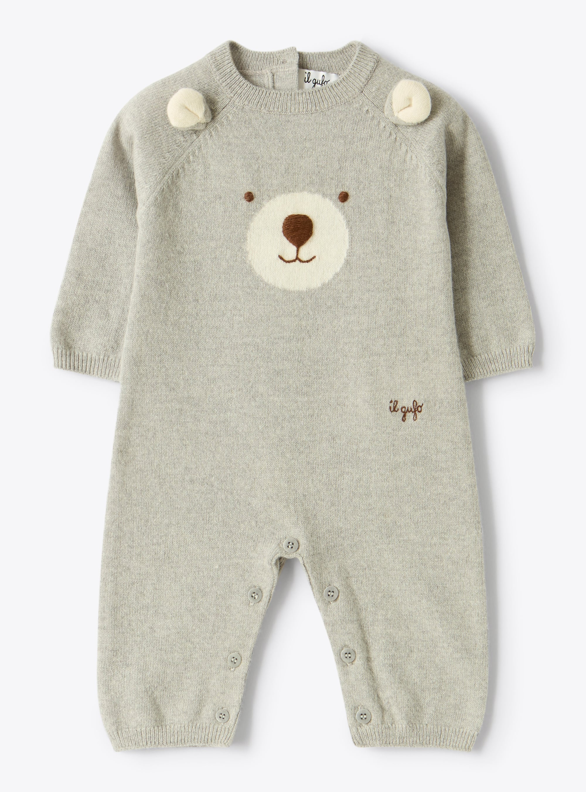 Schlafanzug aus Merinowolle mit Teddybär - Grau | Il Gufo